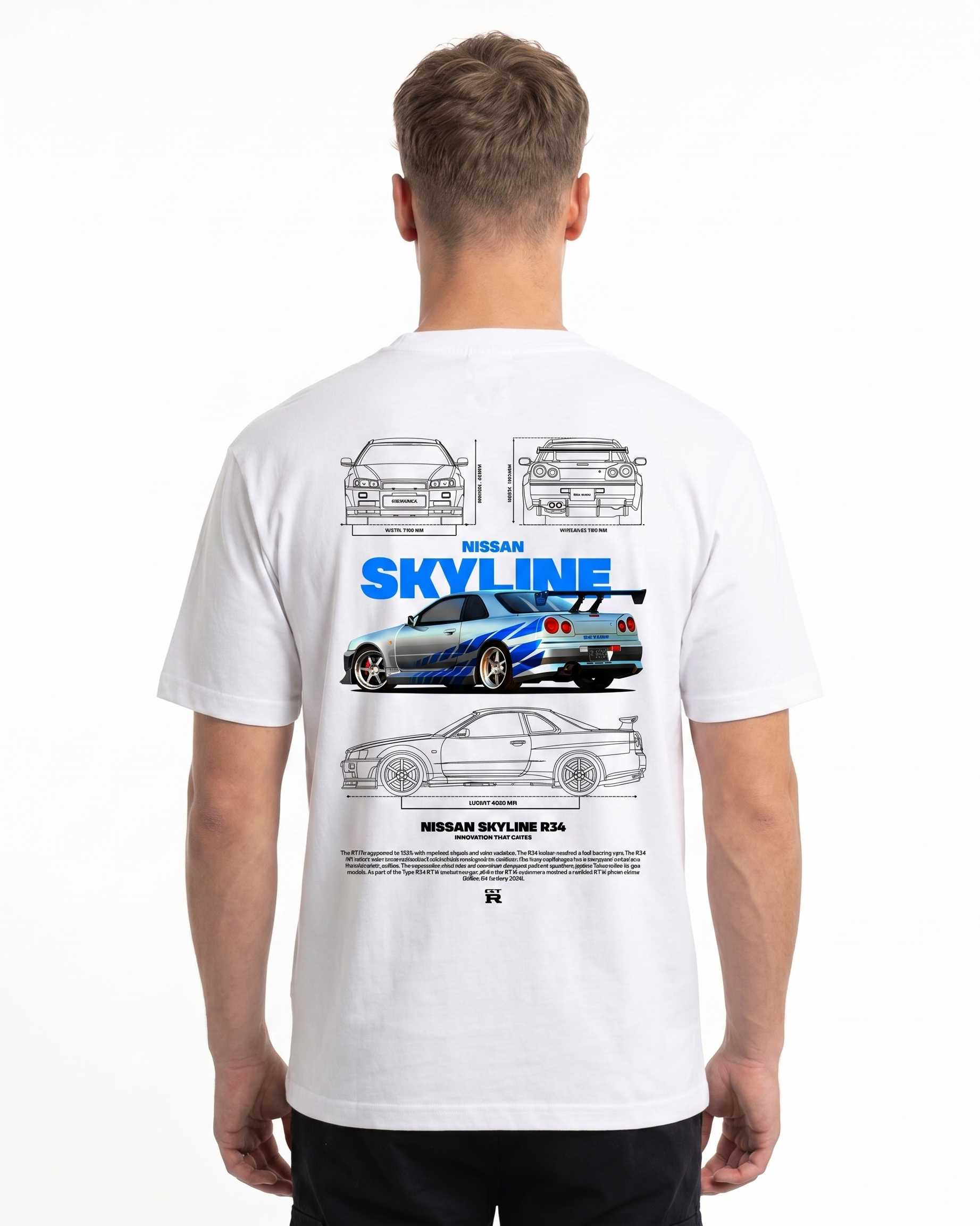 Nissan Skyline R34 Standard Tee White - model back print