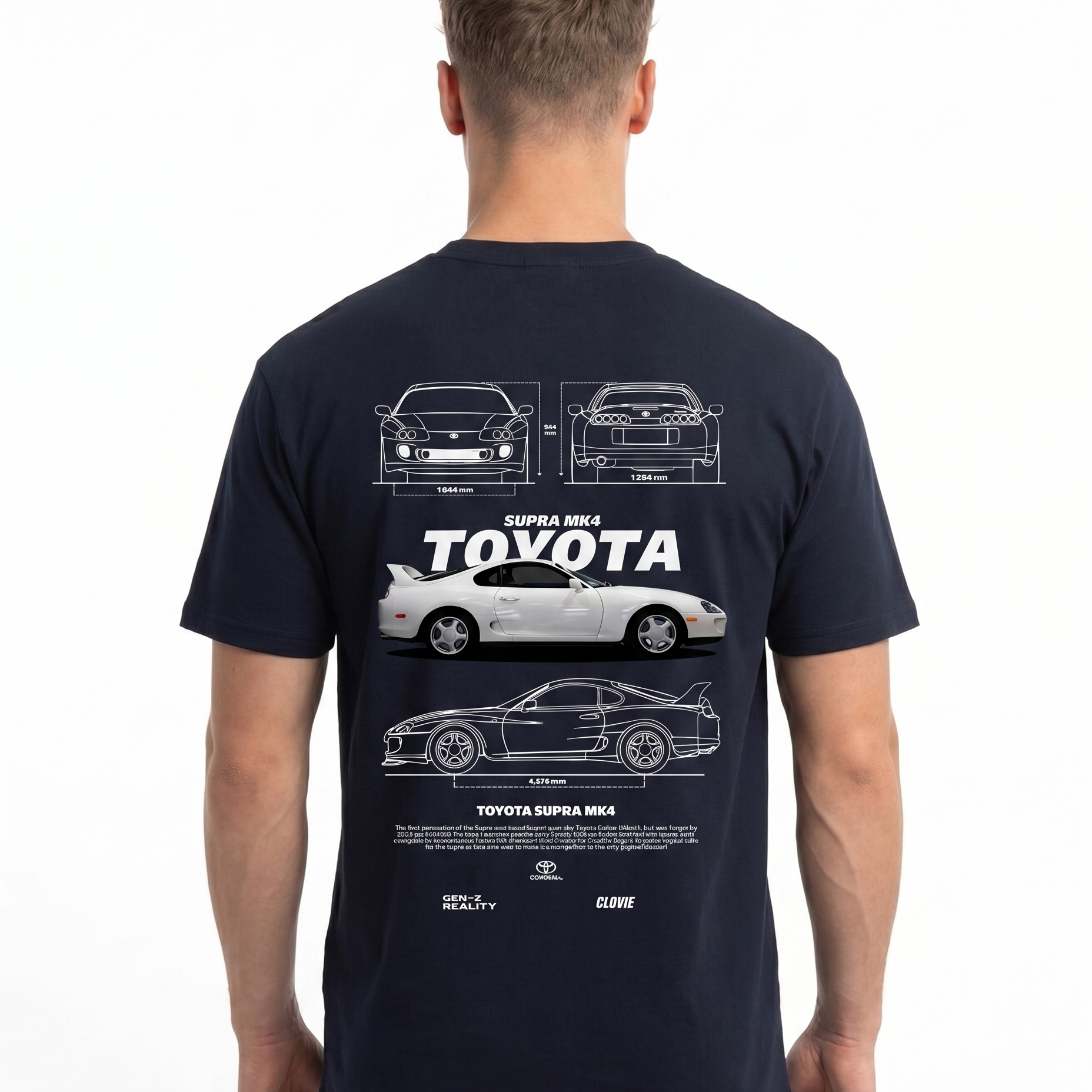 Toyota Supra MK4 Standard Tee French Navy - model back print
