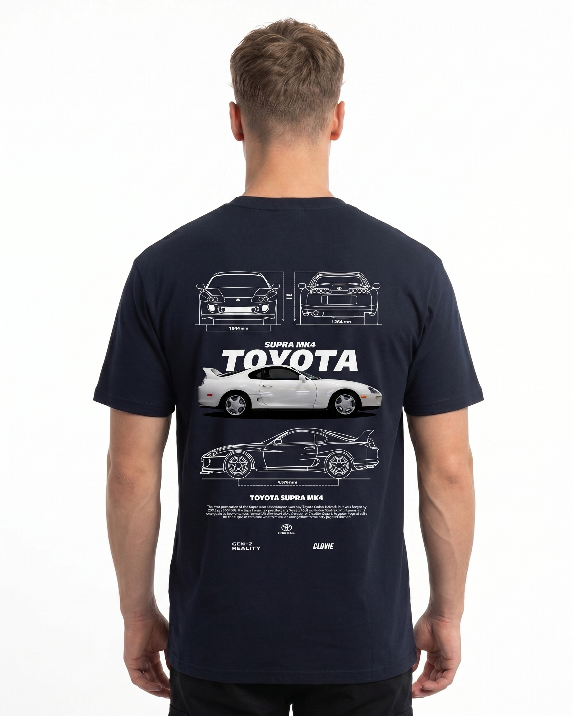 Toyota Supra MK4 Standard Tee French Navy - model back print