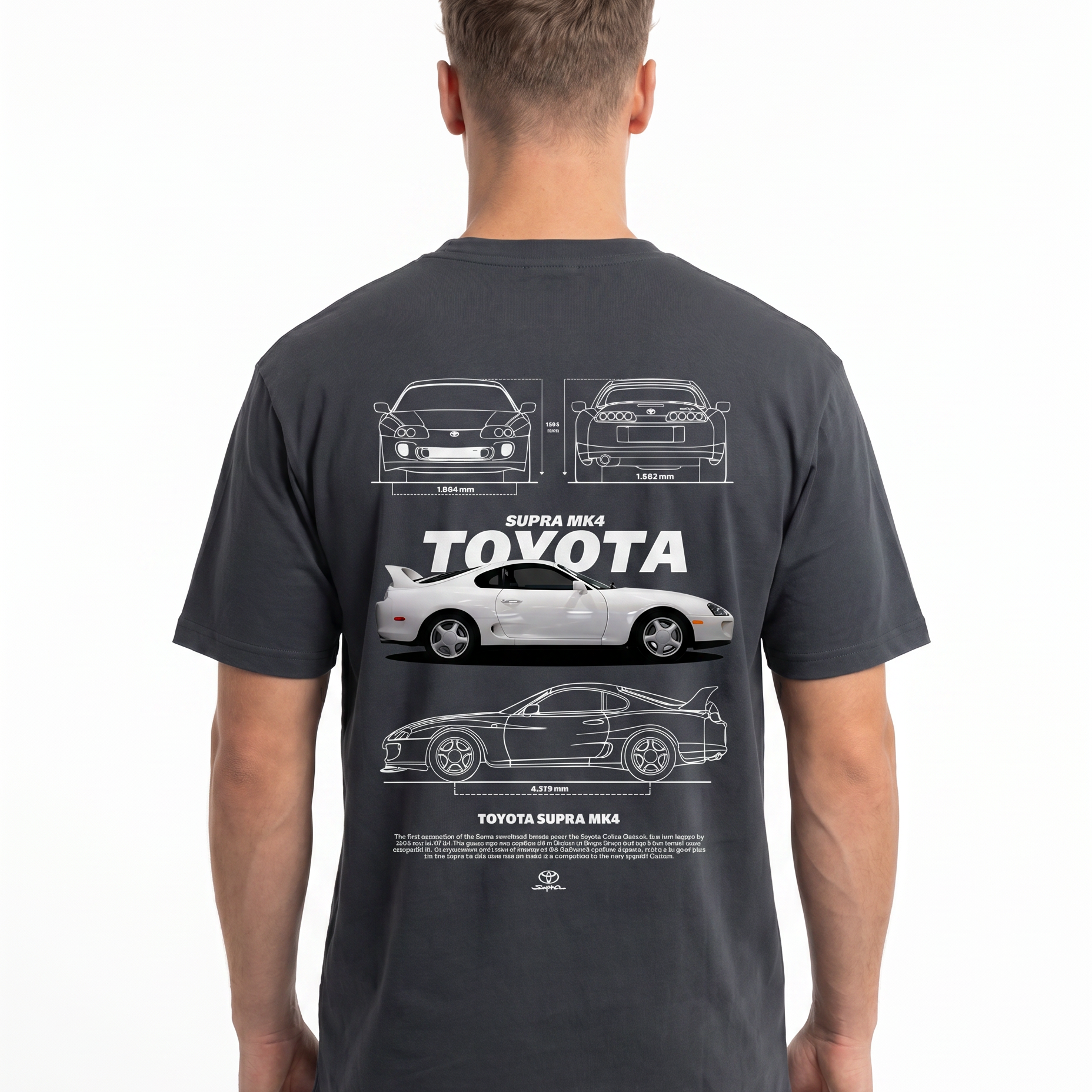 Toyota Supra MK4 Standard Tee India Ink Grey - model back print