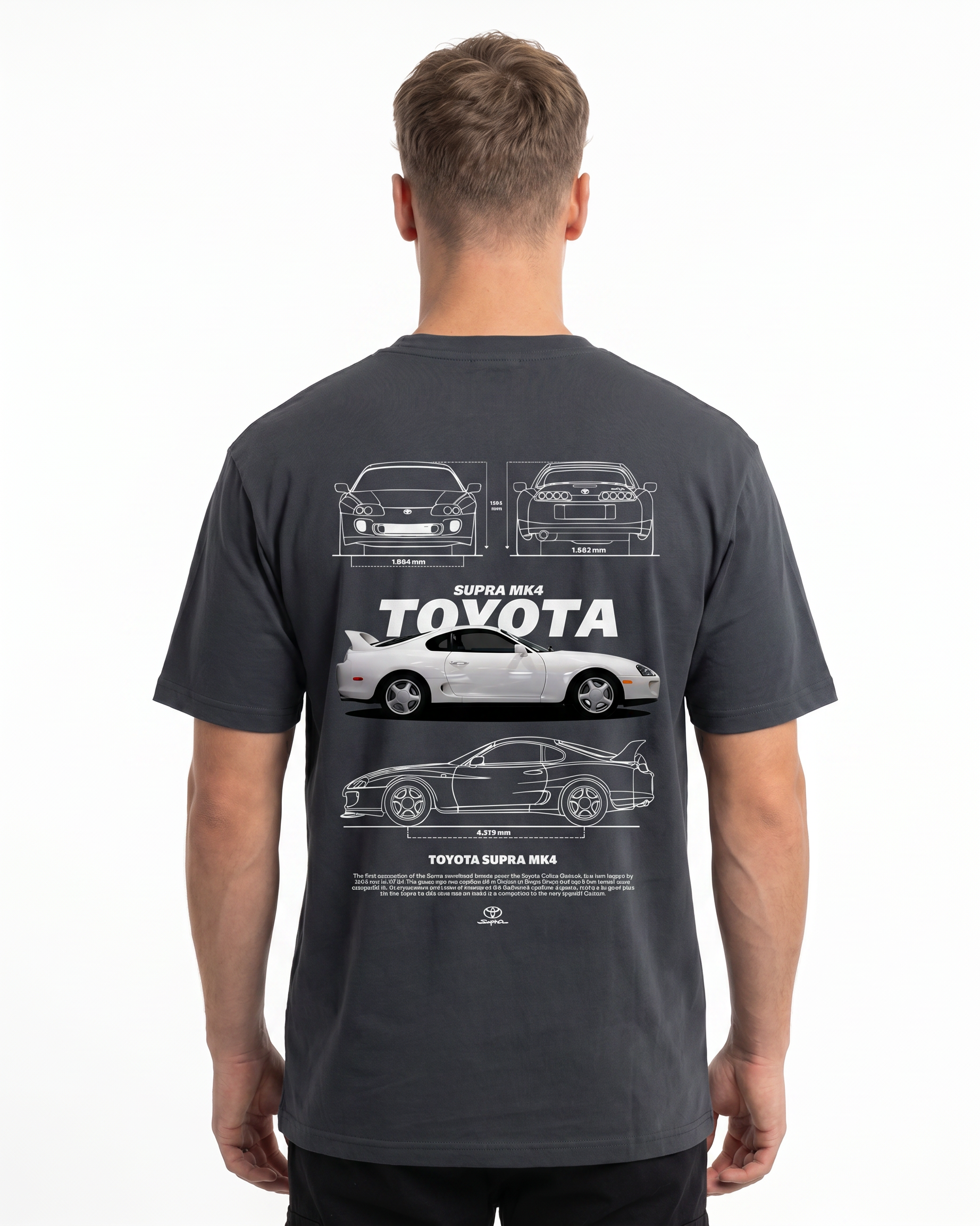 Toyota Supra MK4 Standard Tee India Ink Grey - model back print