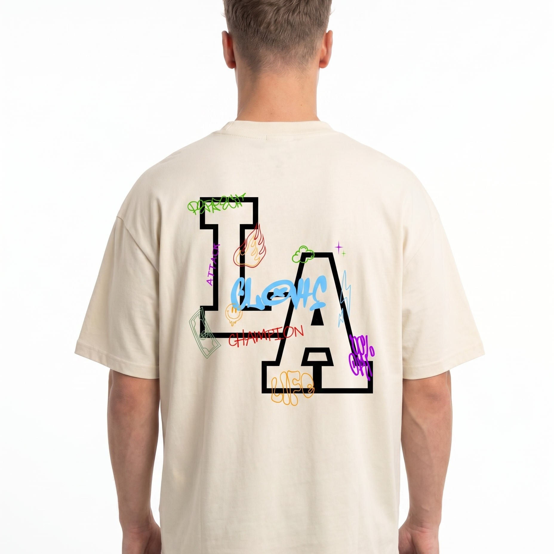 Los Angeles Oversized Tee Natural Raw - model back print