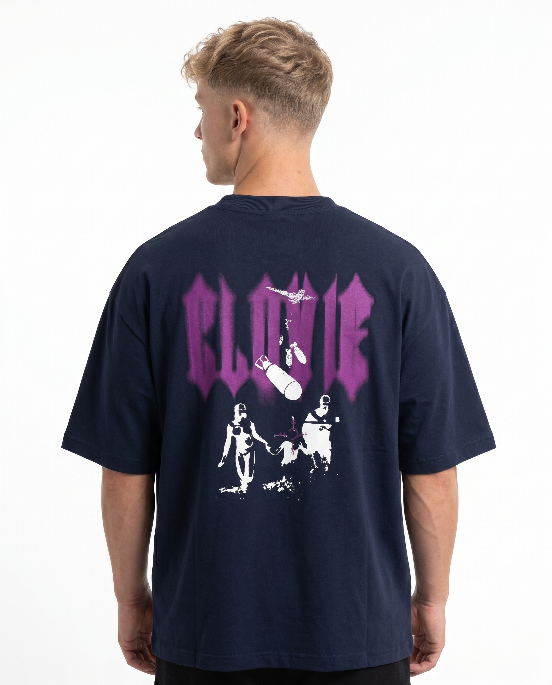 Bombs Oversized Tee French Navy - model back print