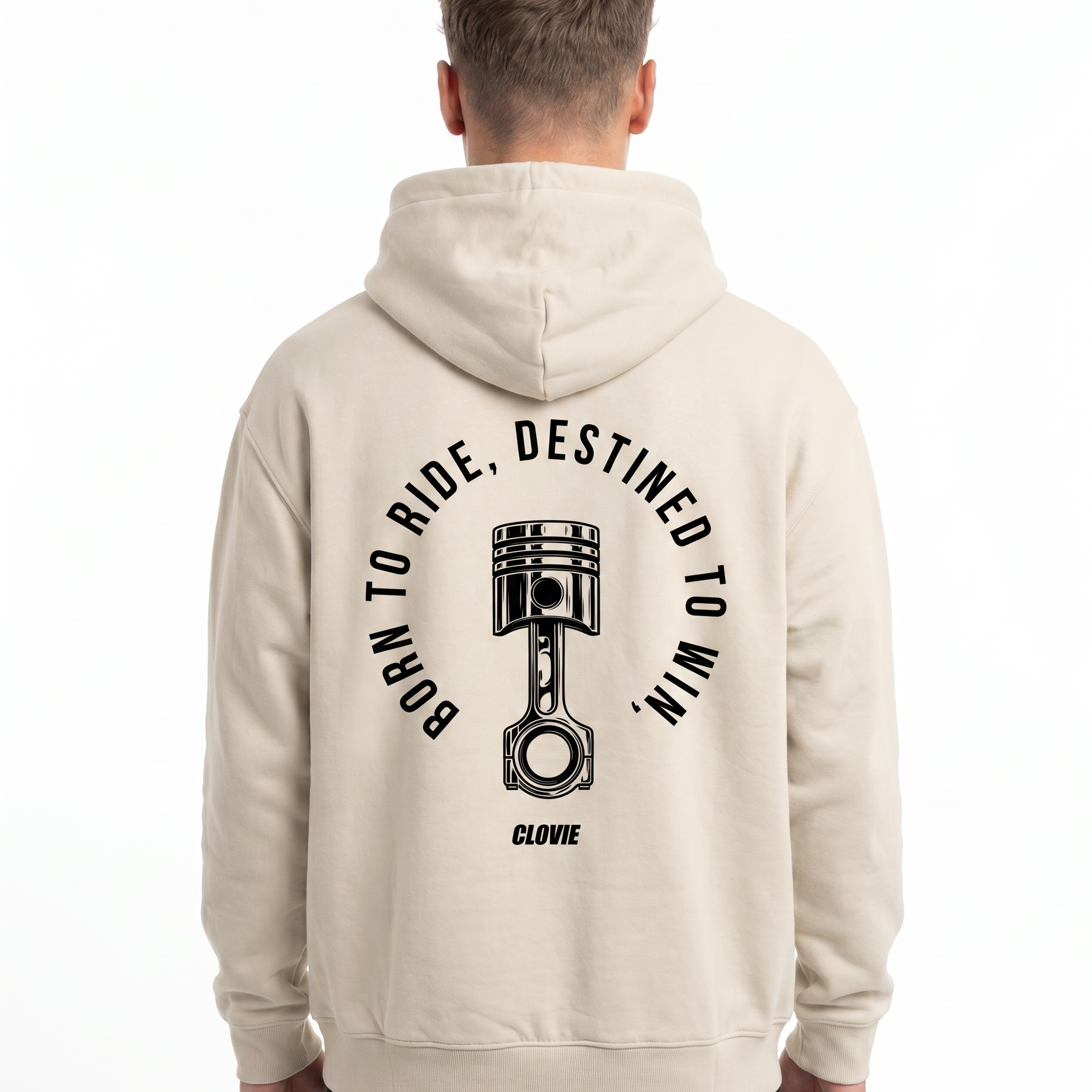 Born to ride Oversized Hoodie White Sand - model back print