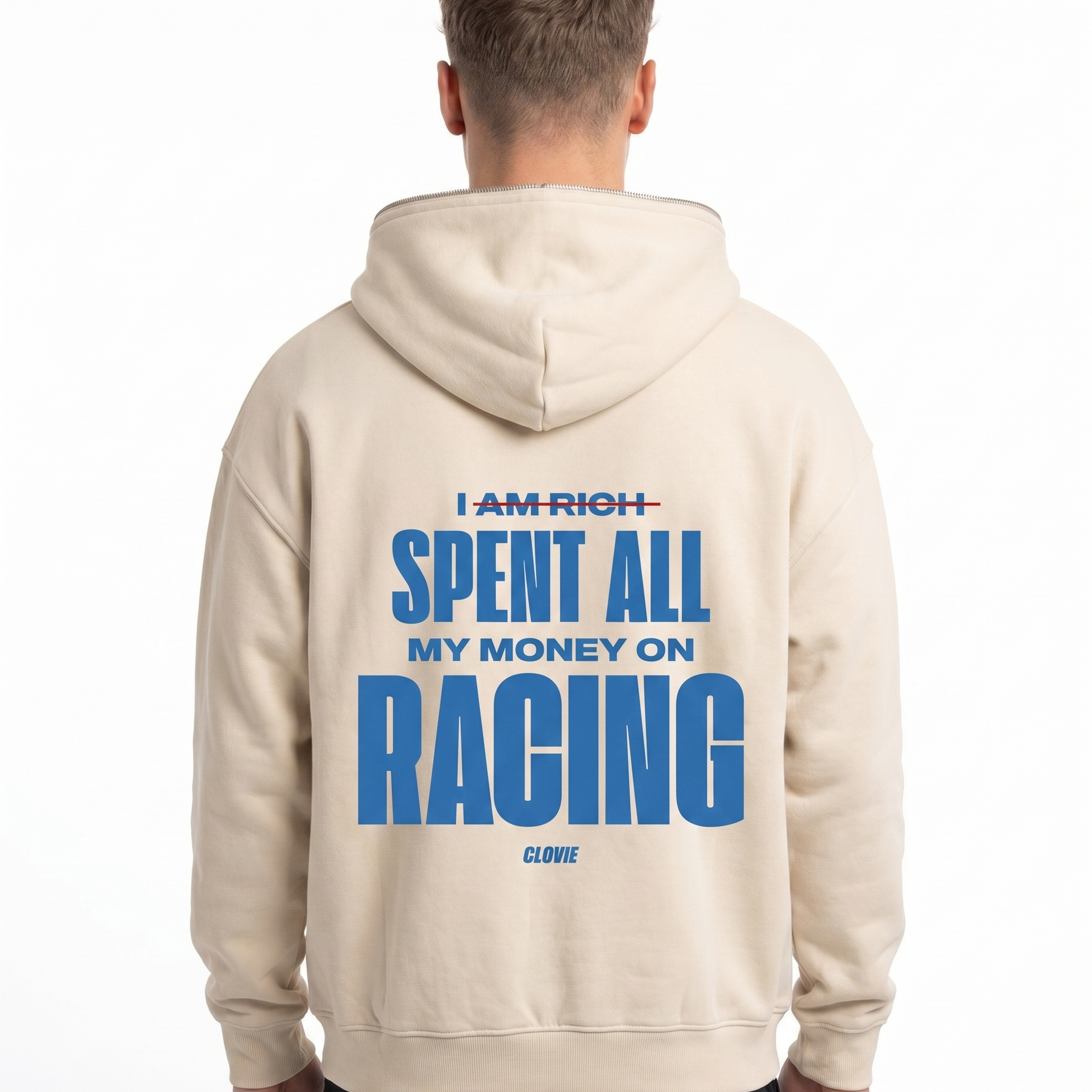 I spent all my money on racing Zip Hoodie White Sand - model back print