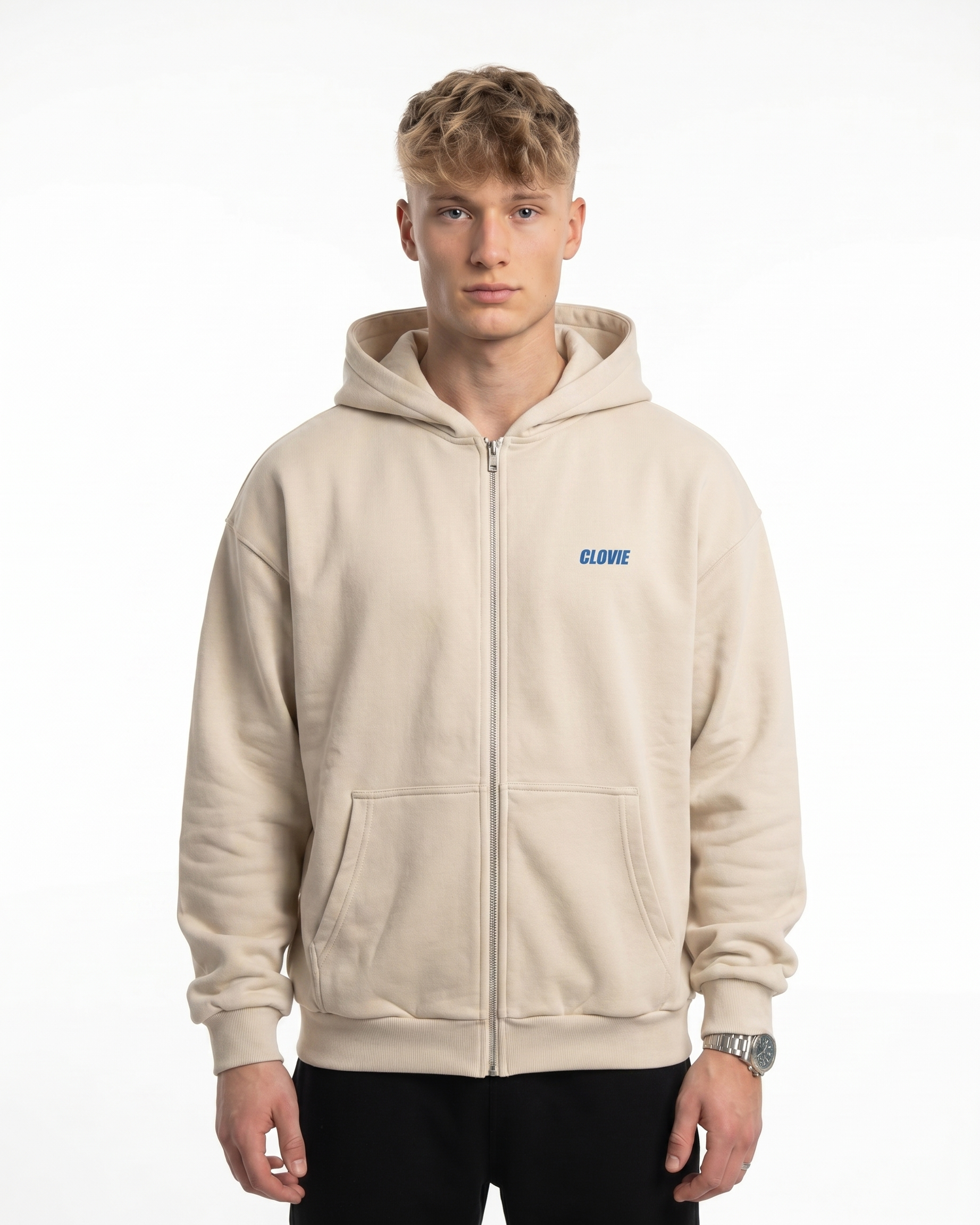 I spent all my money on racing Zip Hoodie White Sand - model front