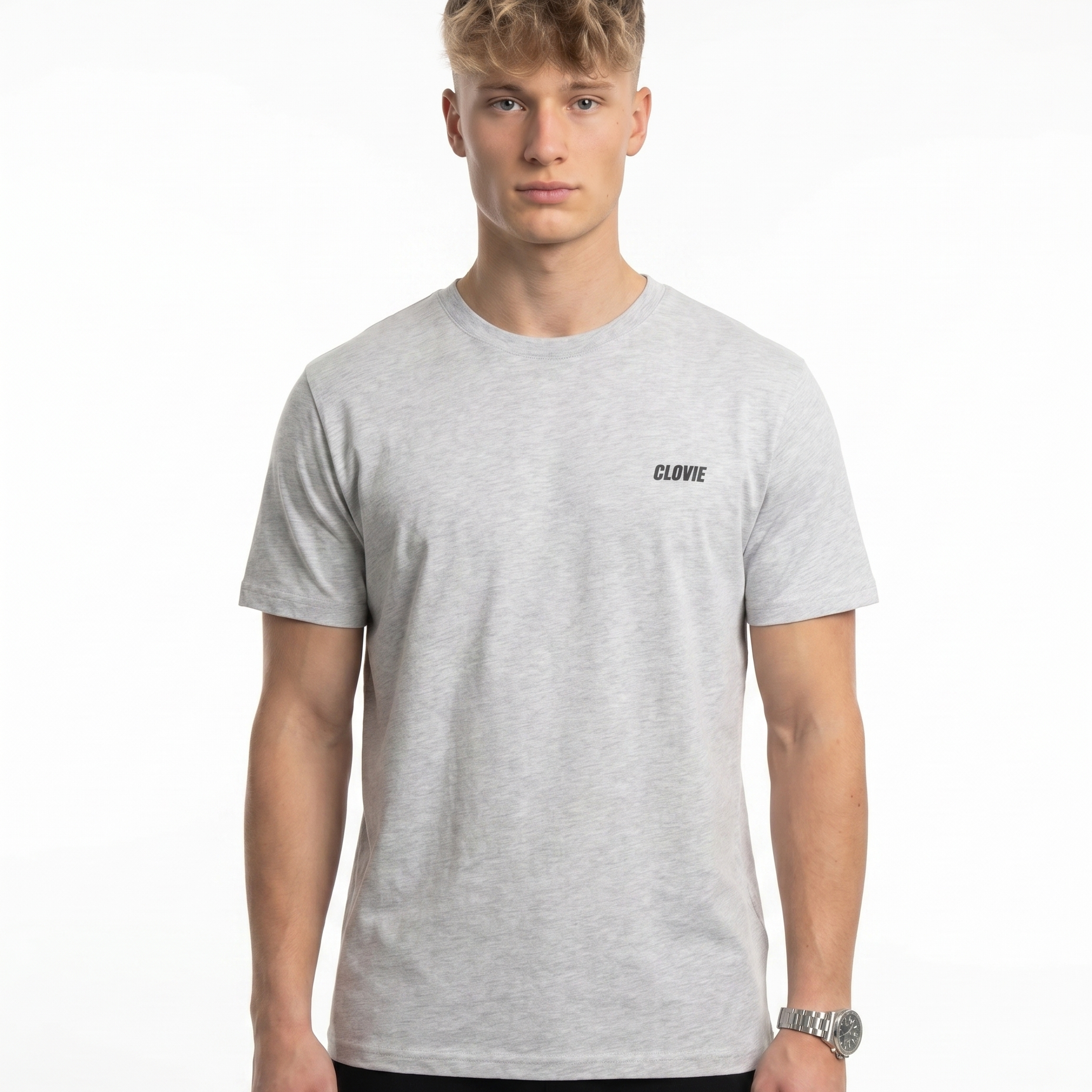 Clovie basic Standard Tee Heather Grey - model front