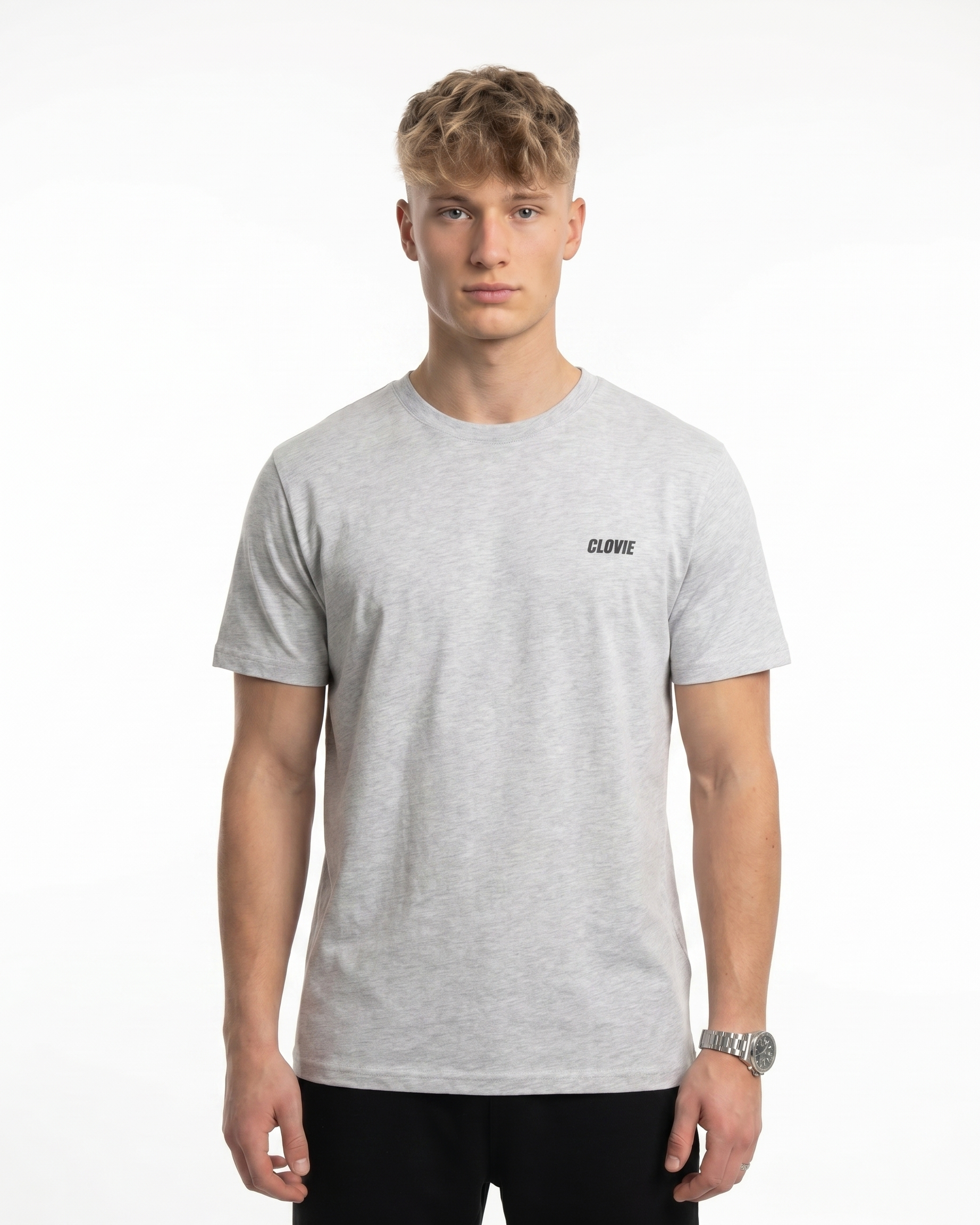 Clovie basic Standard Tee Heather Grey - model front