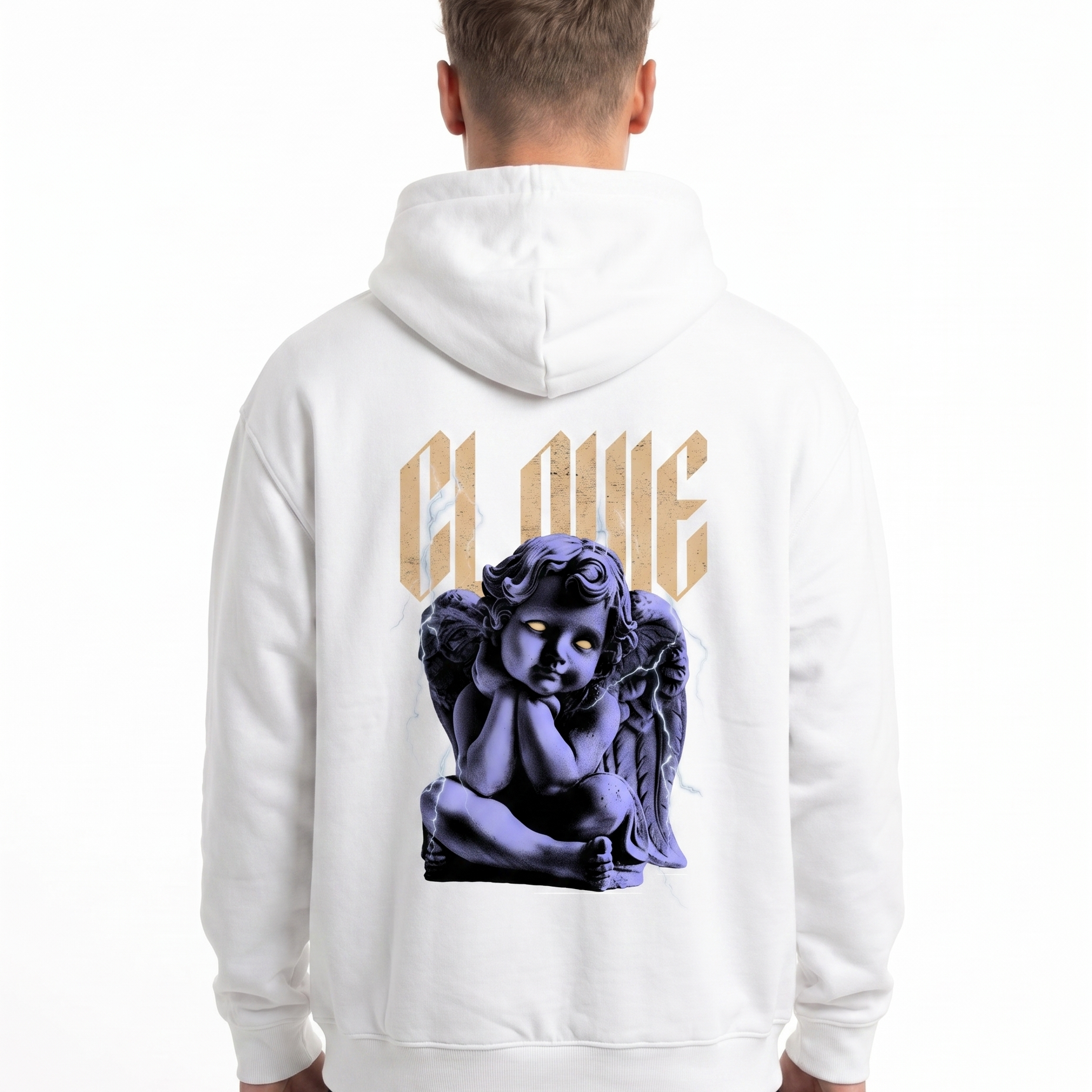 Angel Oversized Hoodie White - model back print