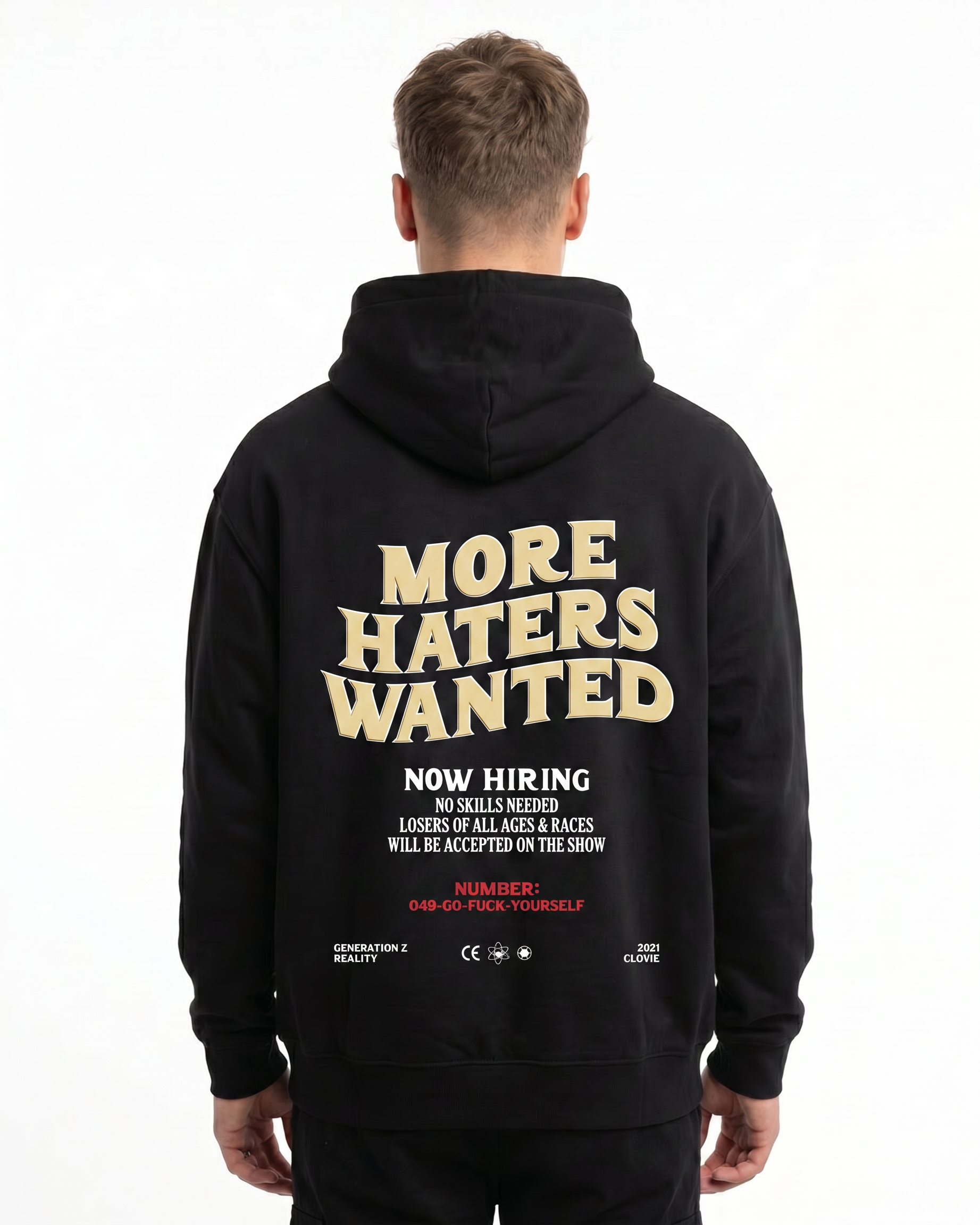 More haters wanted Black - model back print