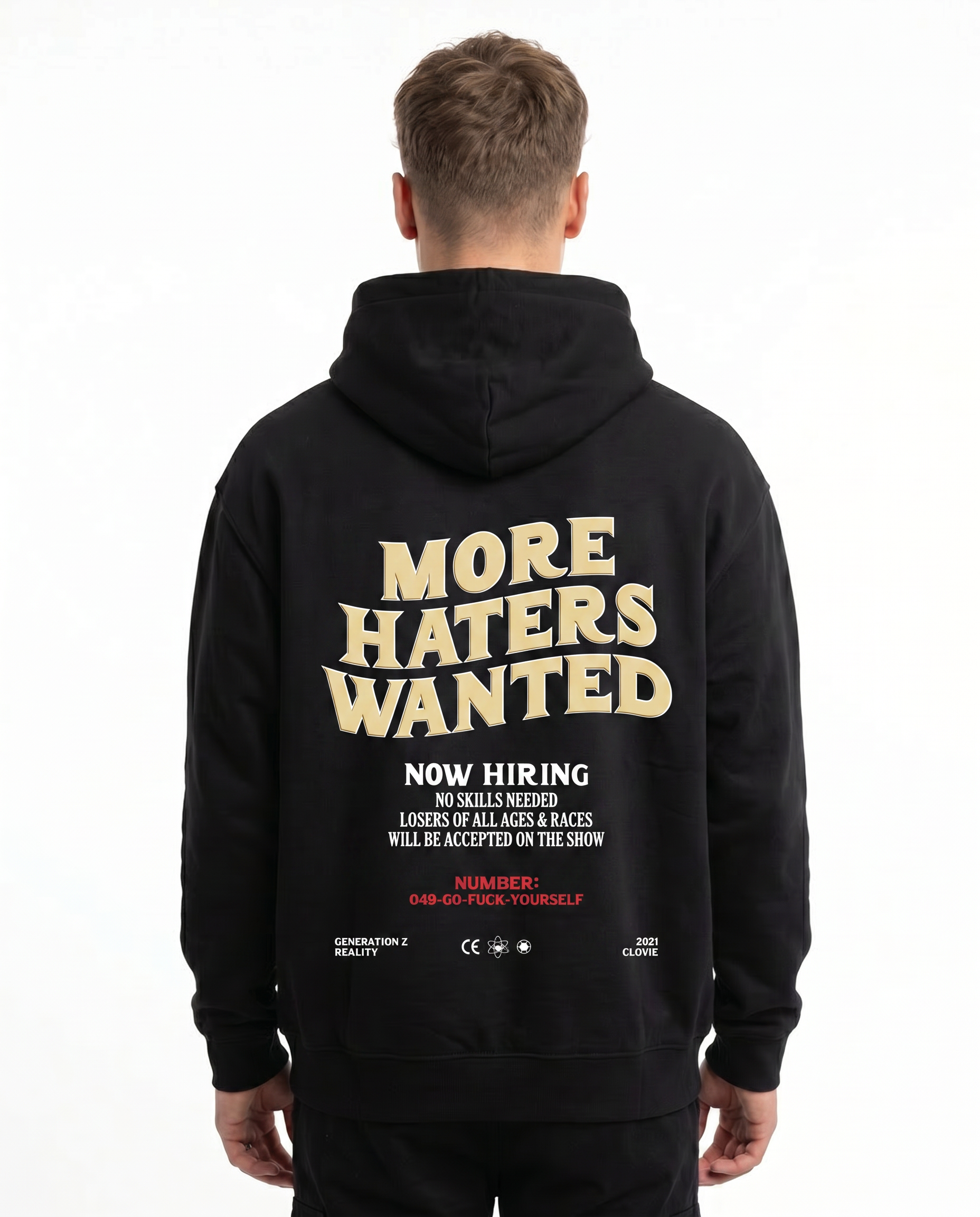 More haters wanted Black - model back print