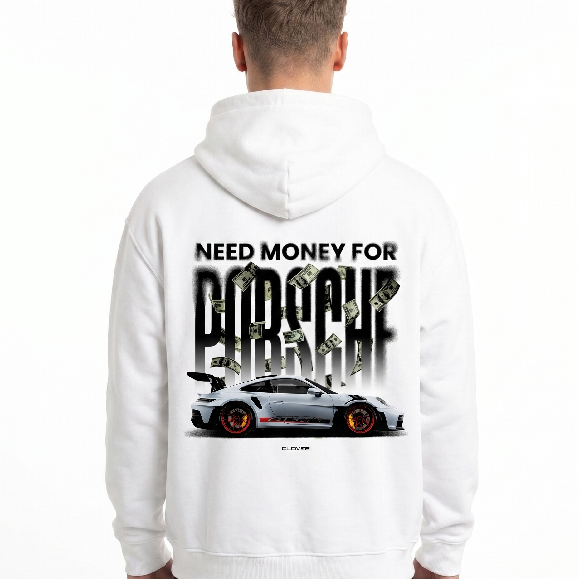 Need money for porsche White - model back print