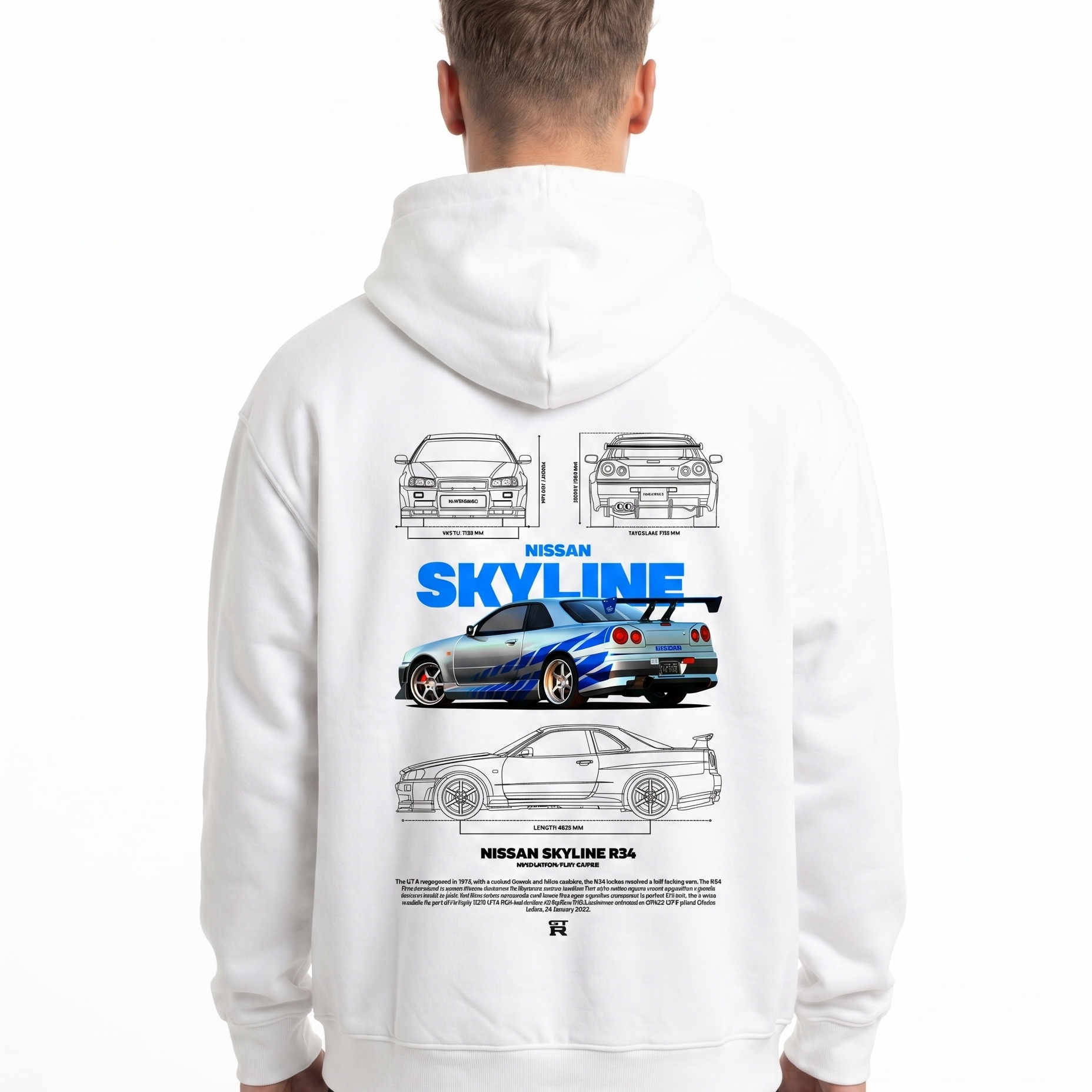 Nissan Skyline R34 Zip White - model back print