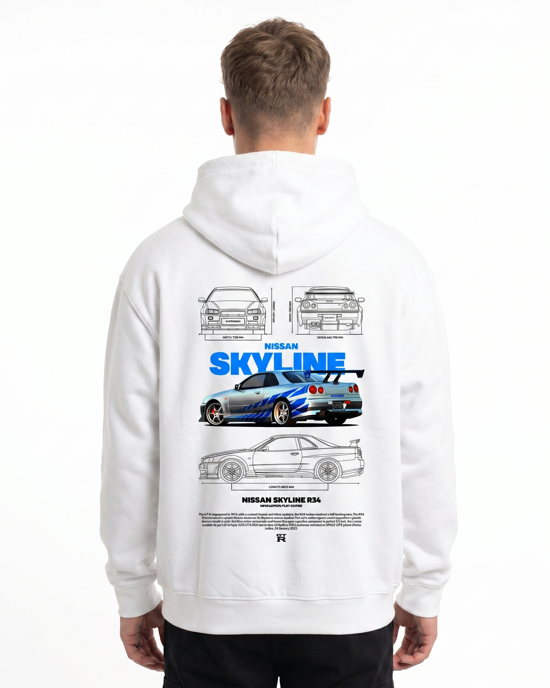 Nissan Skyline R34 Zip White - model back print