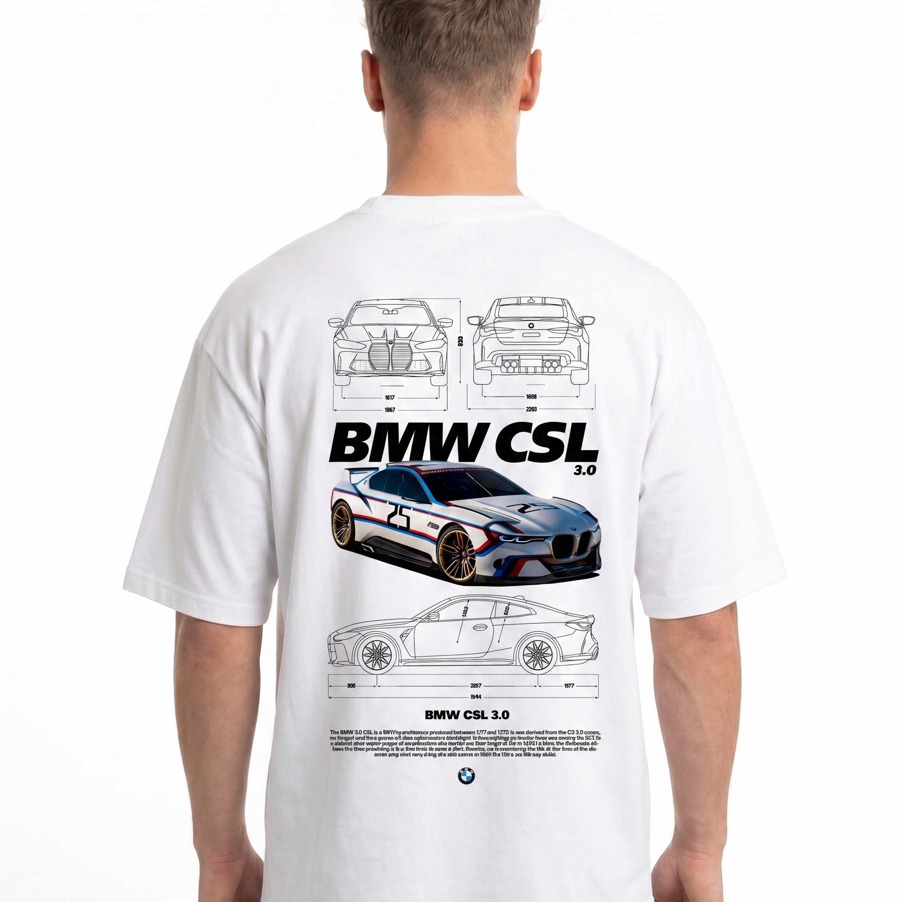 BMW CSL 3.0 OVS Tee White - model back print