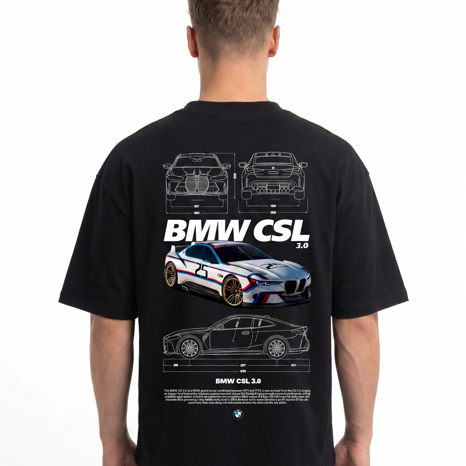BMW CSL 3.0 OVS Tee Black - model back print