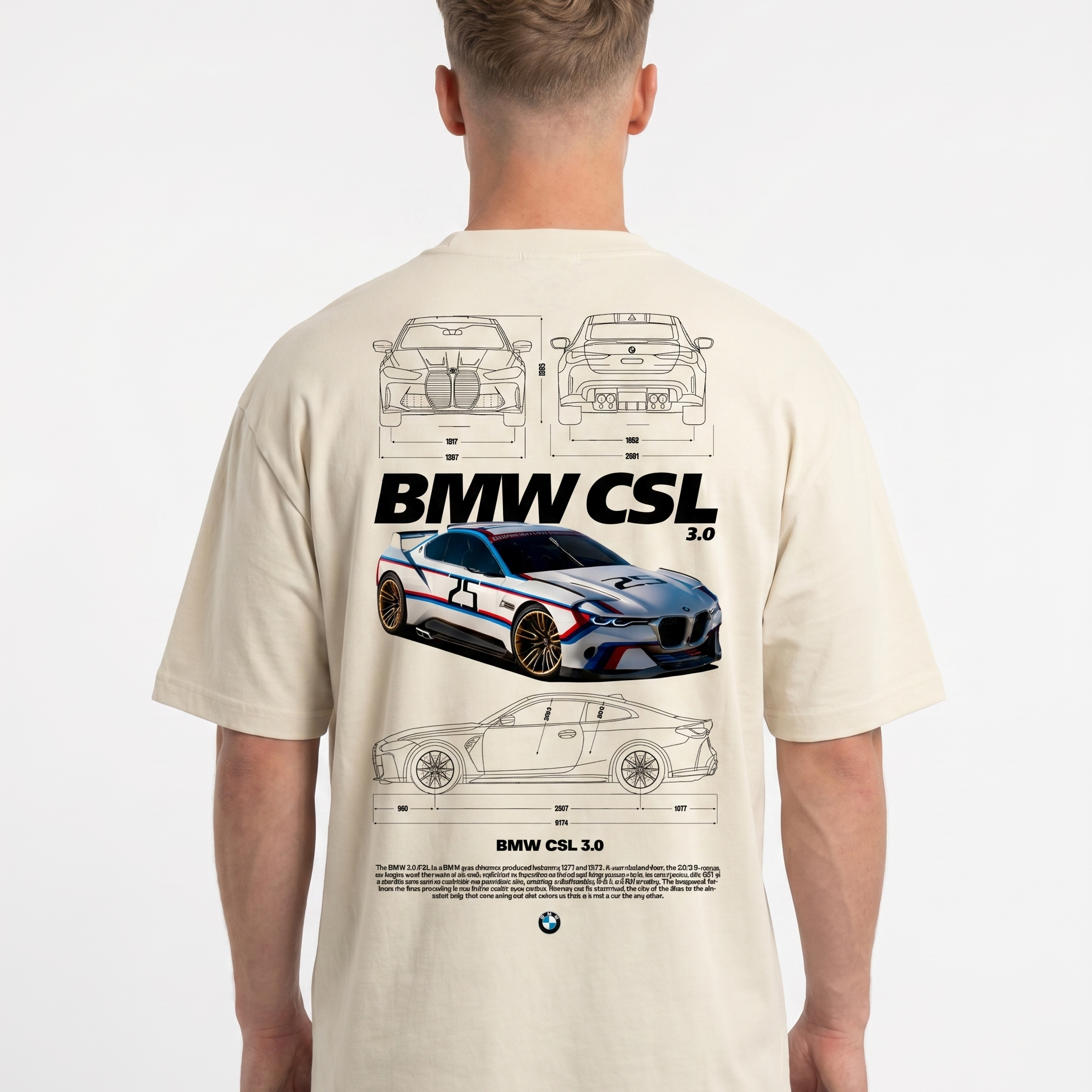 BMW CSL 3.0 OVS Tee Natural Raw - model back print