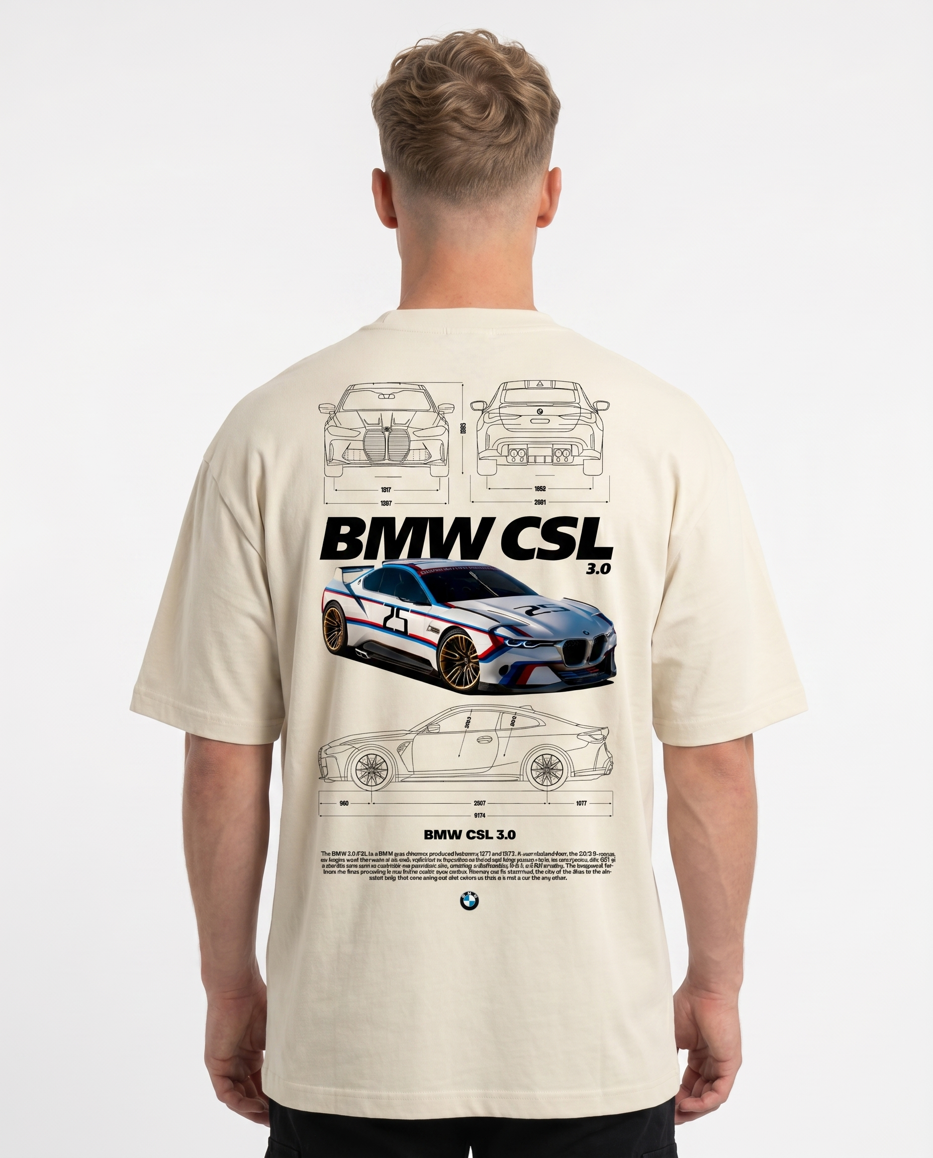 BMW CSL 3.0 OVS Tee Natural Raw - model back print