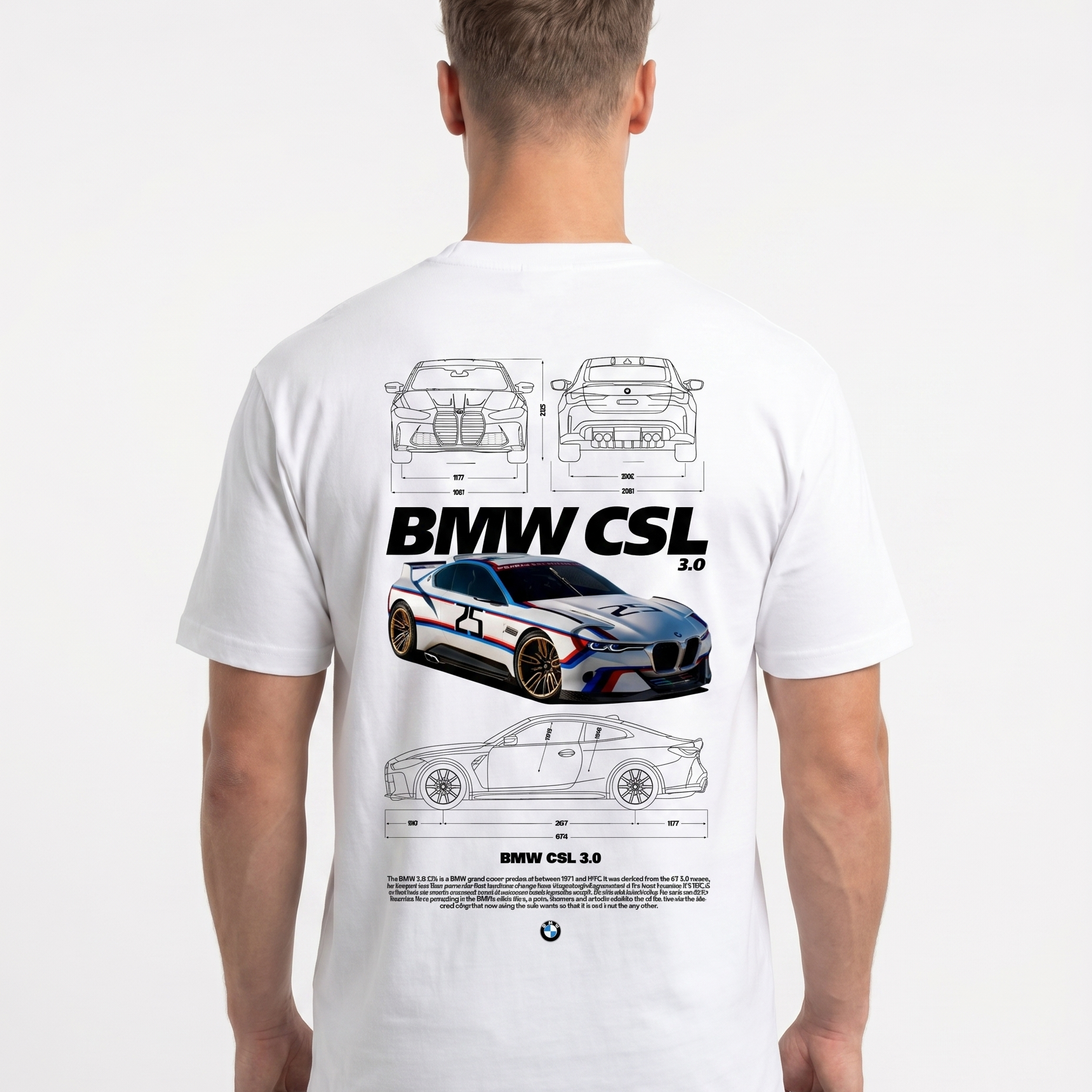 BMW CSL 3.0 Std Tee White - model back print