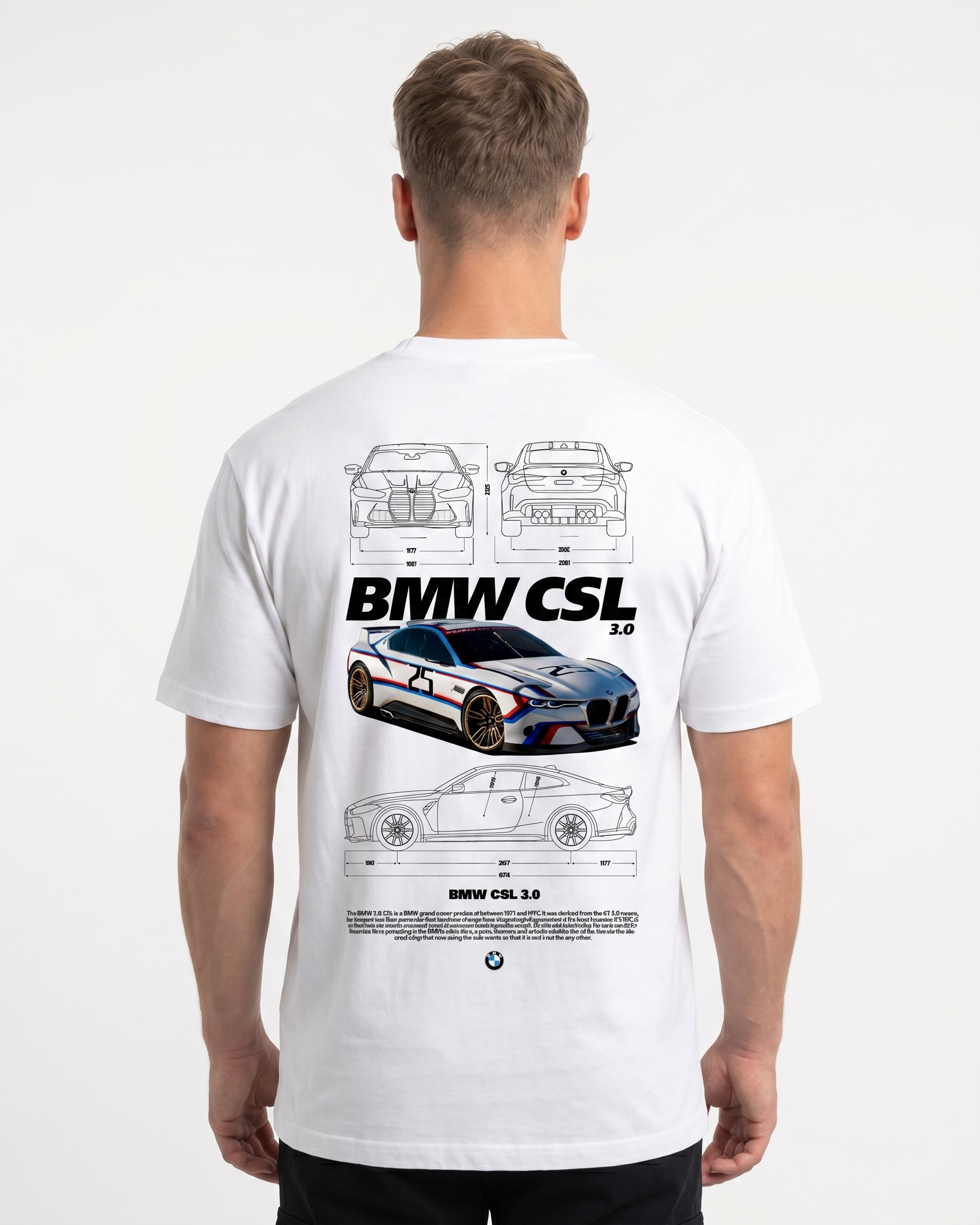BMW CSL 3.0 Std Tee White - model back print