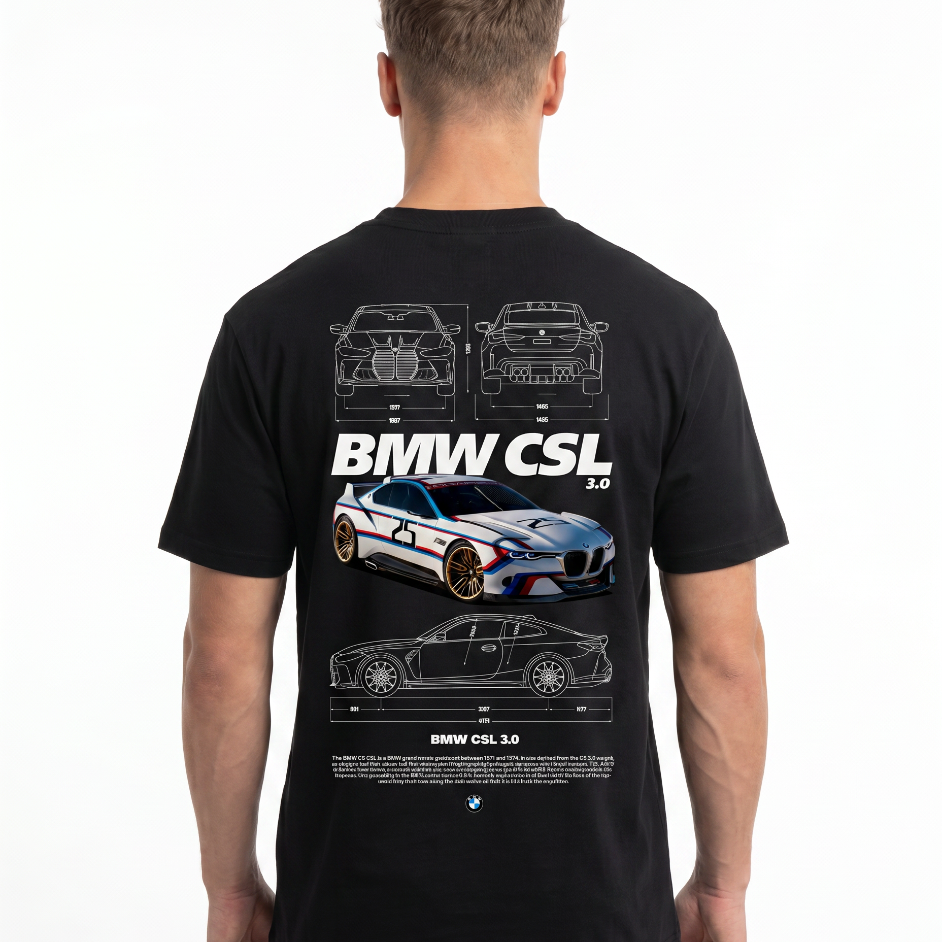 BMW CSL 3.0 Std Tee Black - model back print
