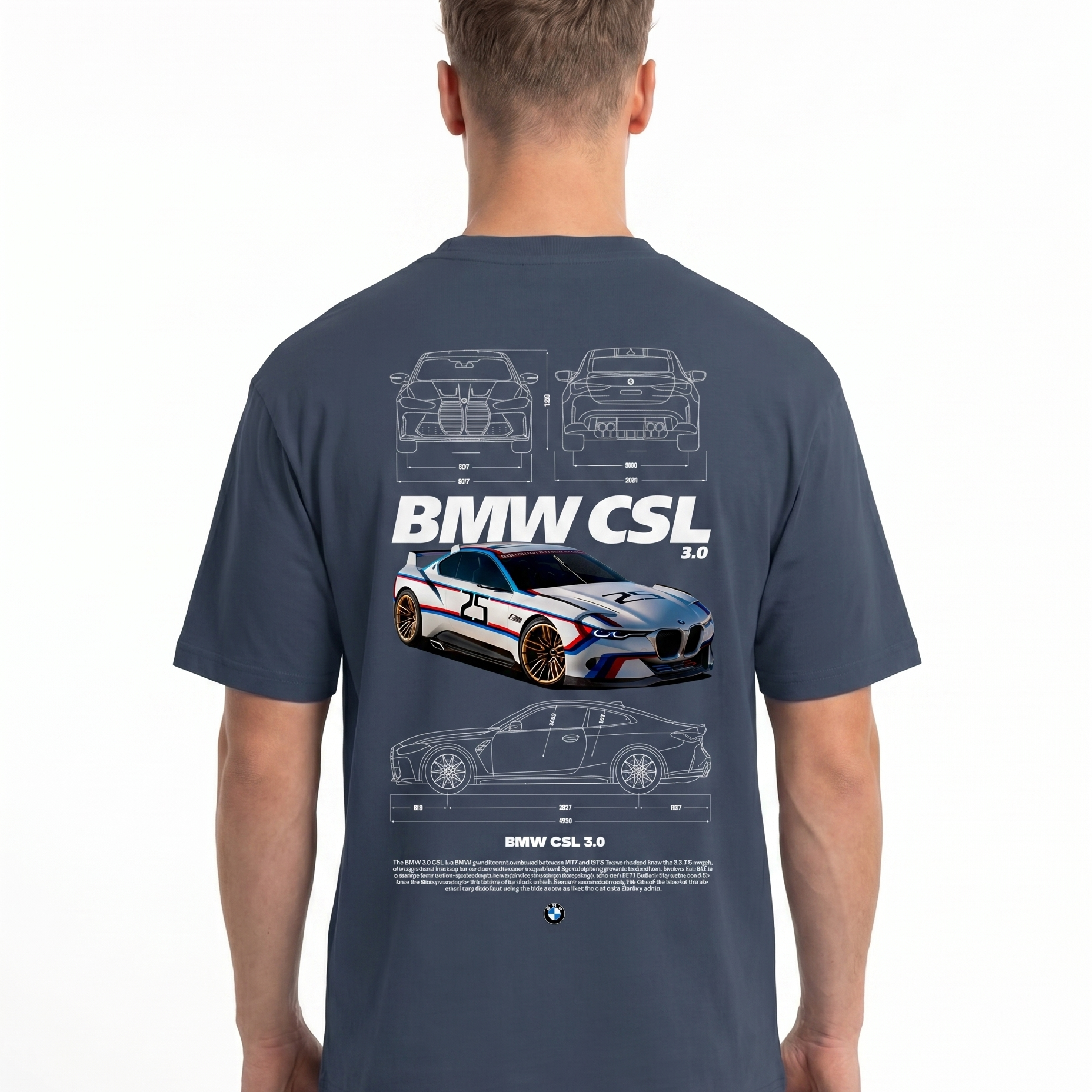 BMW CSL 3.0 Std Tee India Ink Grey - model back print