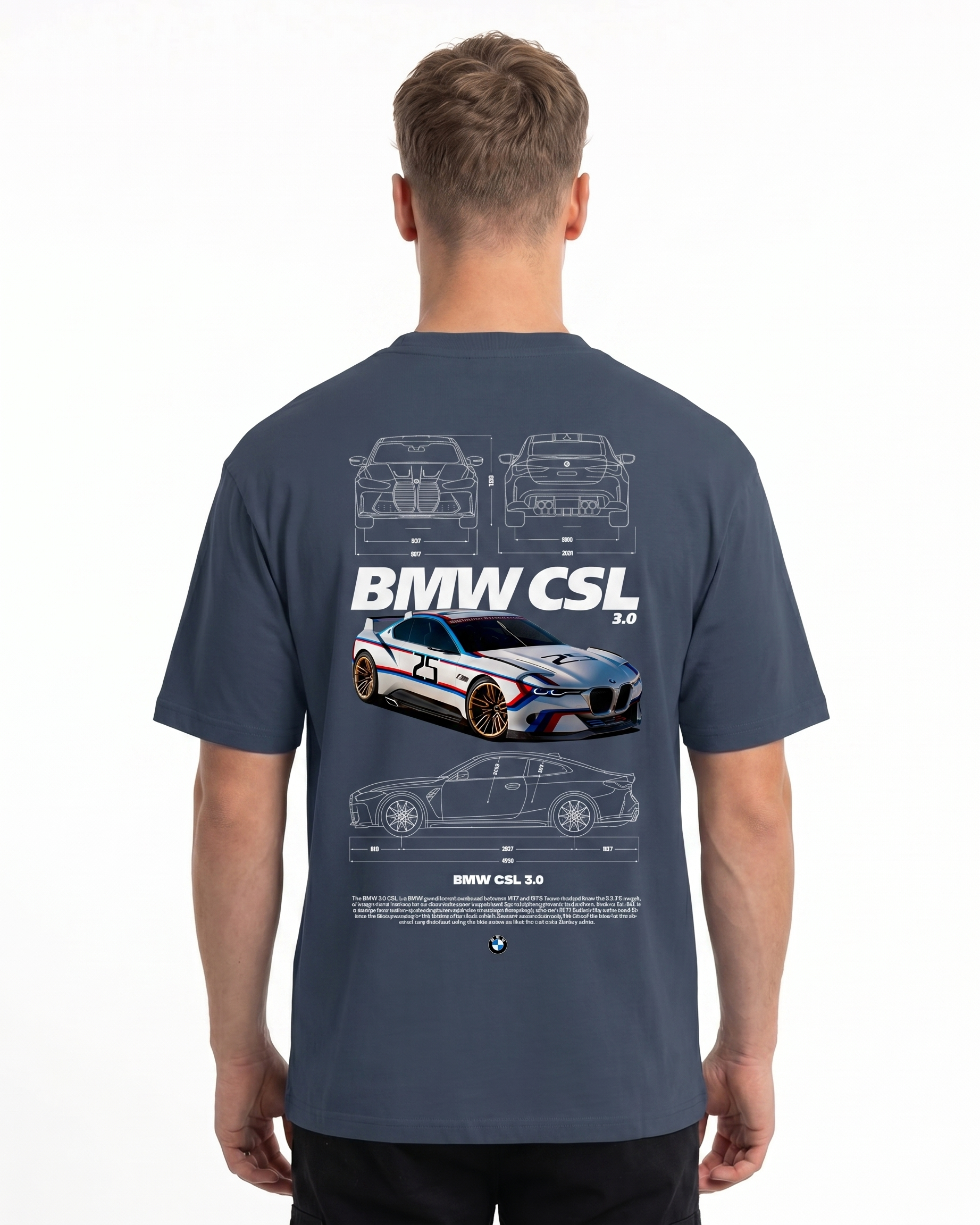 BMW CSL 3.0 Std Tee India Ink Grey - model back print