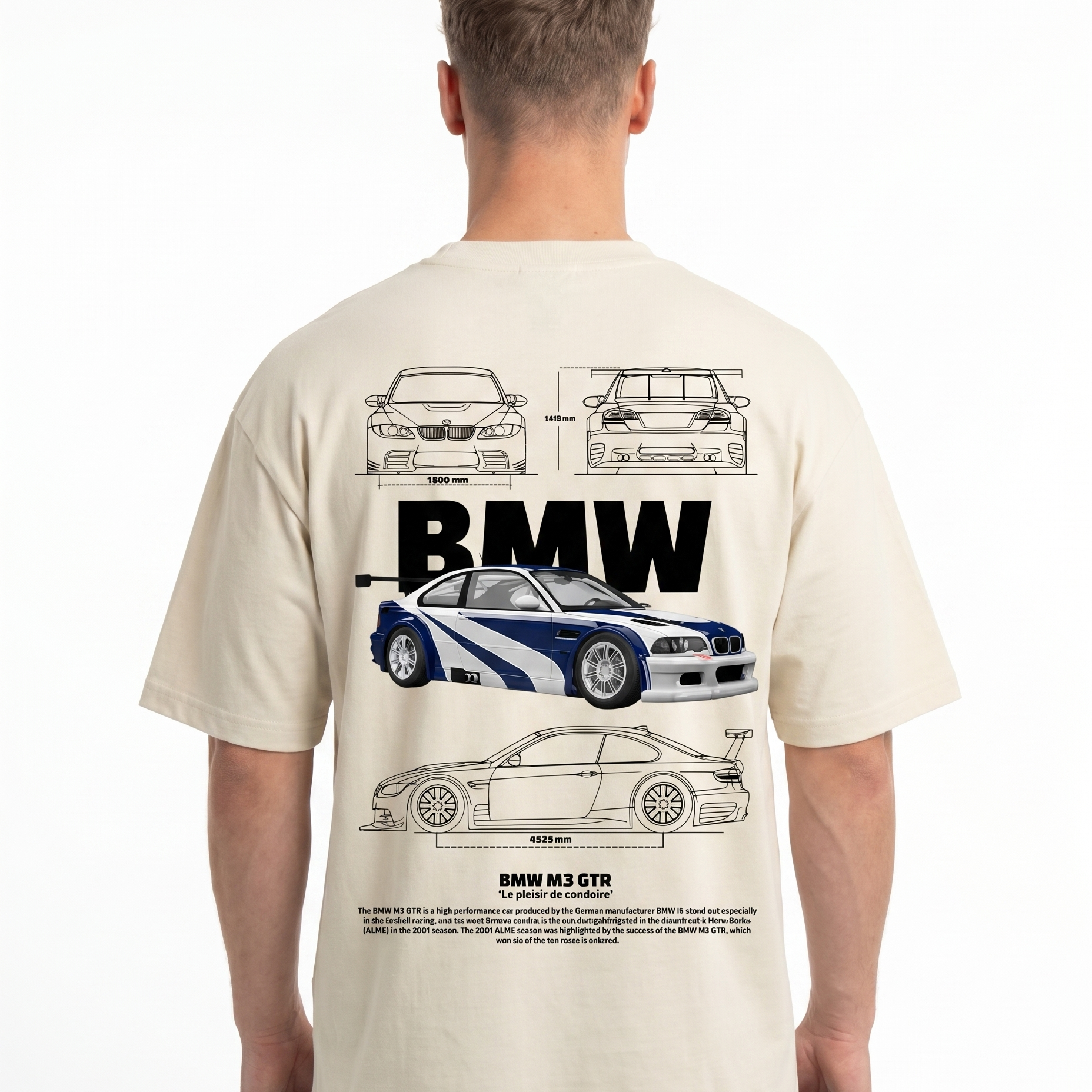 BMW M3 GTR OVS Tee Natural Raw - model back print