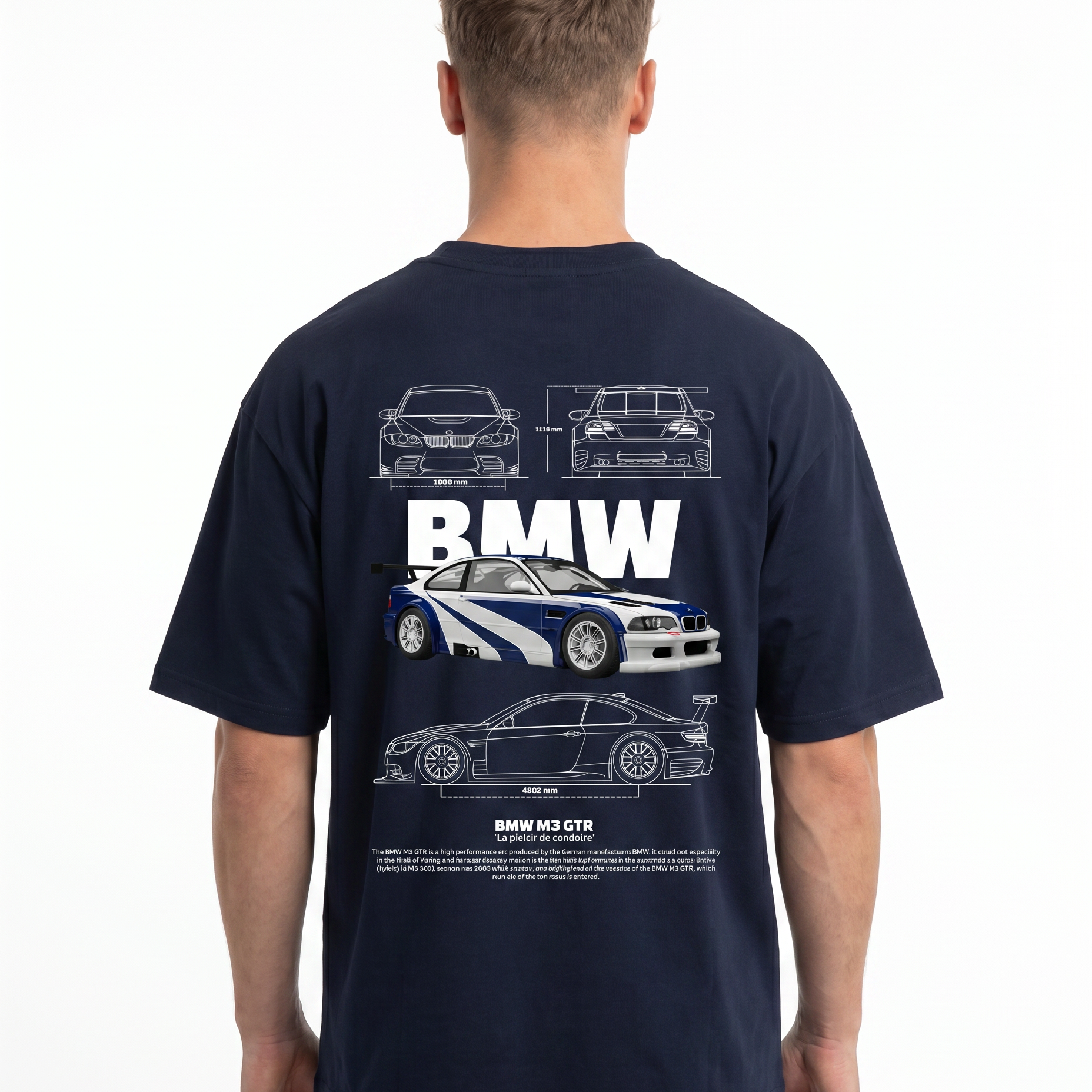 BMW M3 GTR OVS Tee French Navy - model back print