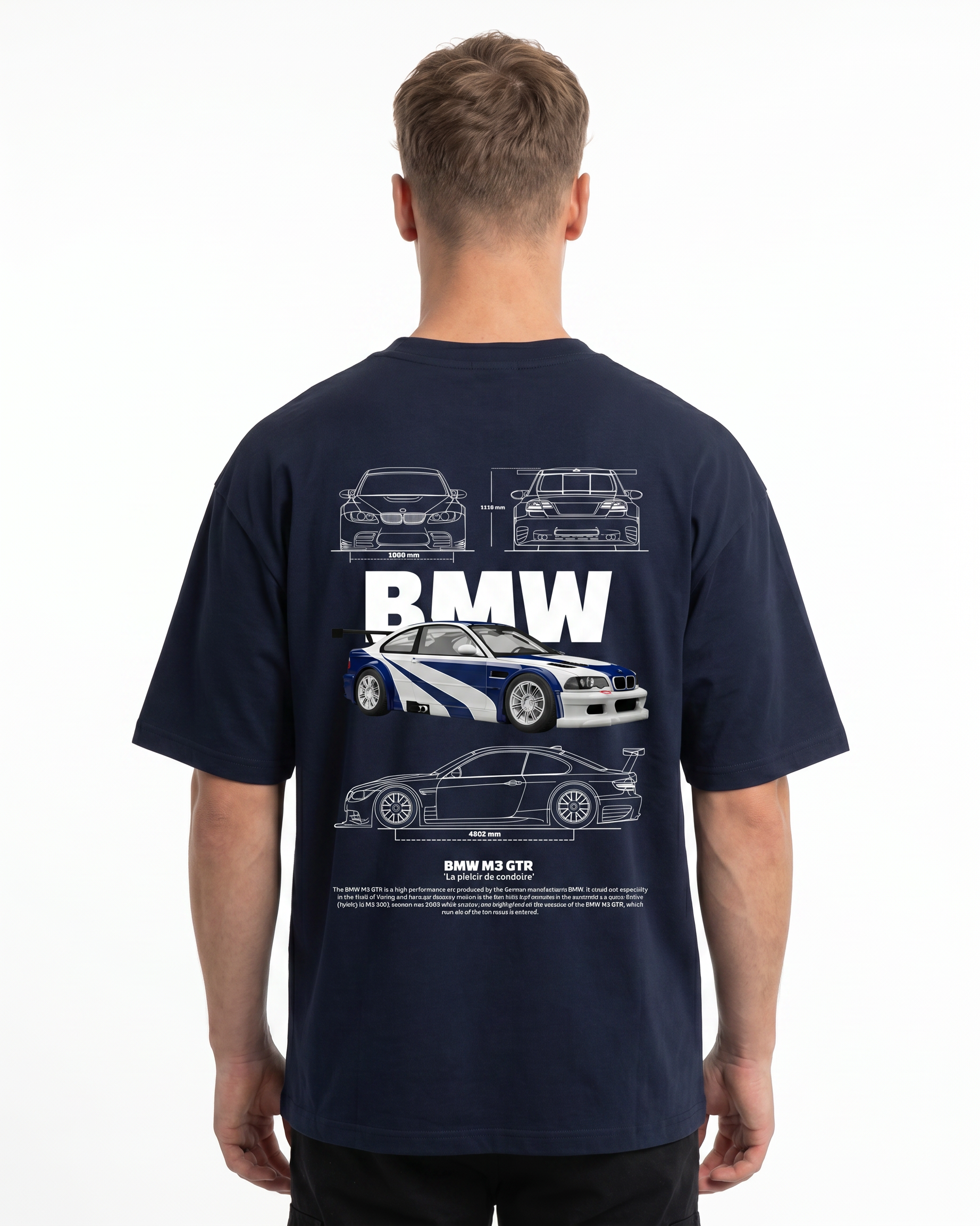 BMW M3 GTR OVS Tee French Navy - model back print