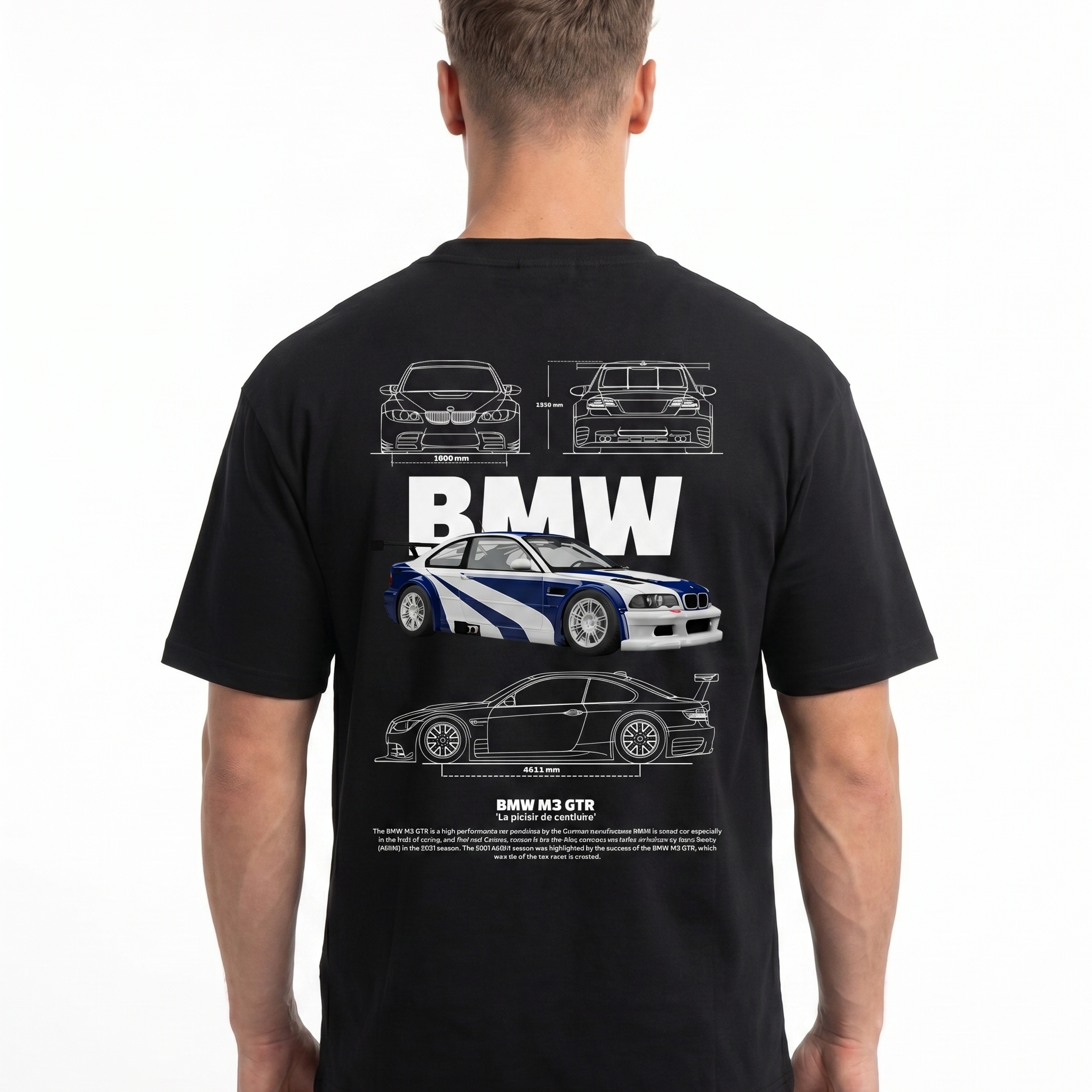 BMW M3 GTR Std Tee Black - model back print