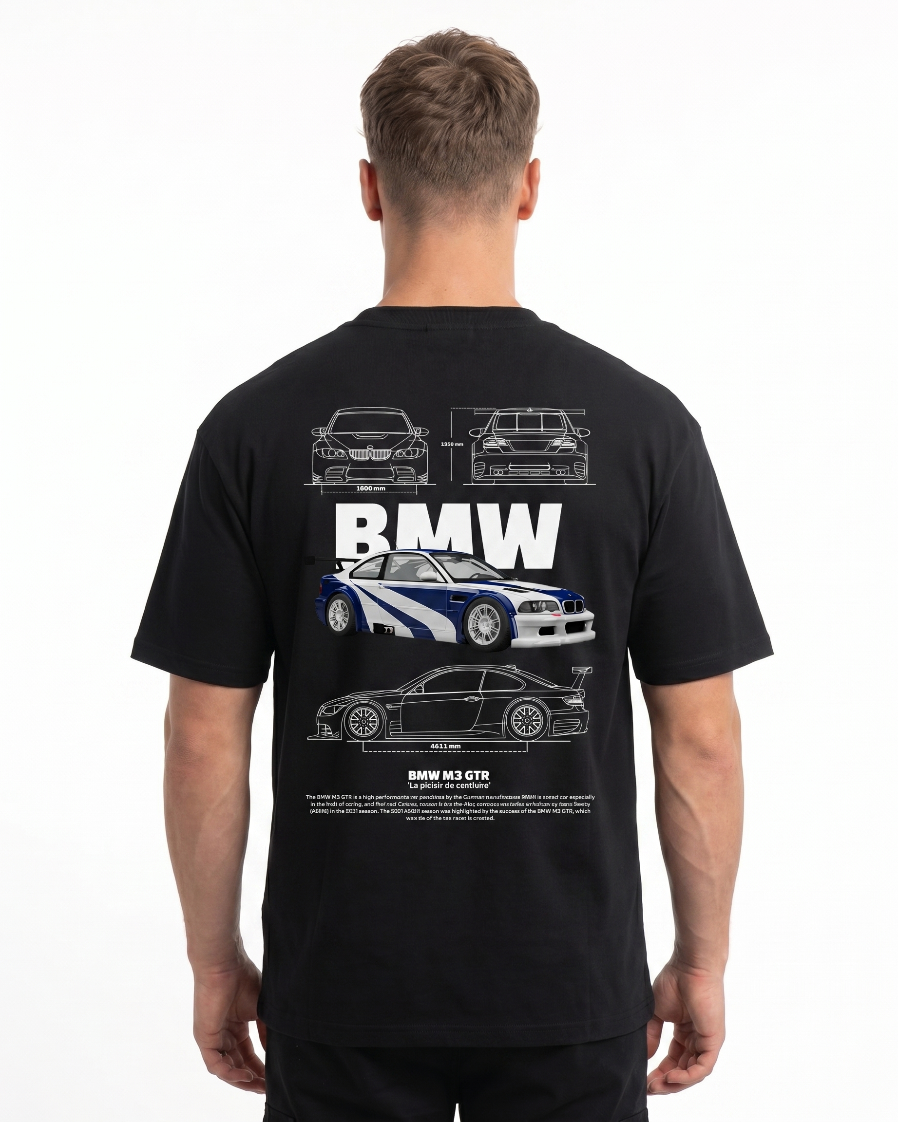 BMW M3 GTR Std Tee Black - model back print