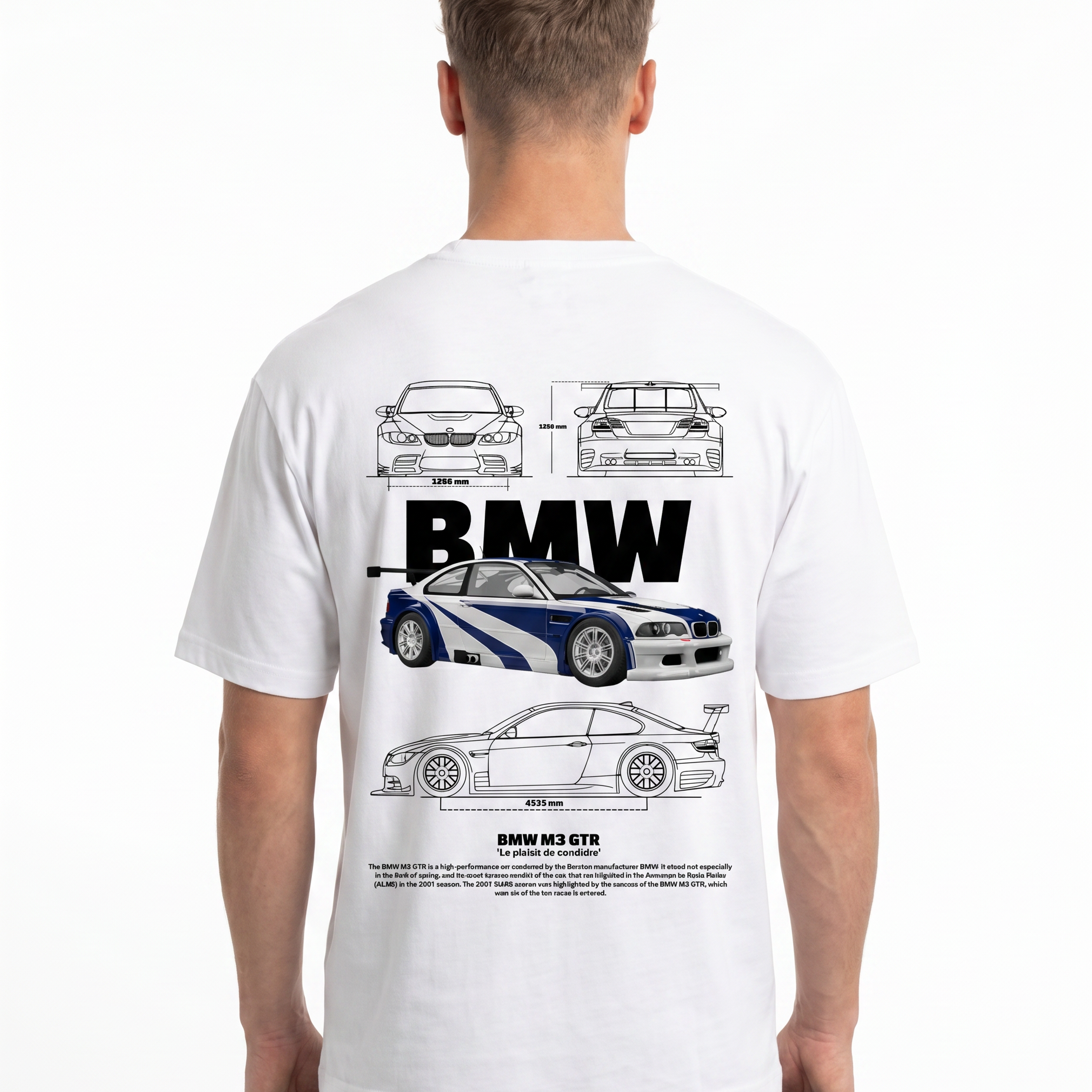 BMW M3 GTR Std Tee White - model back print