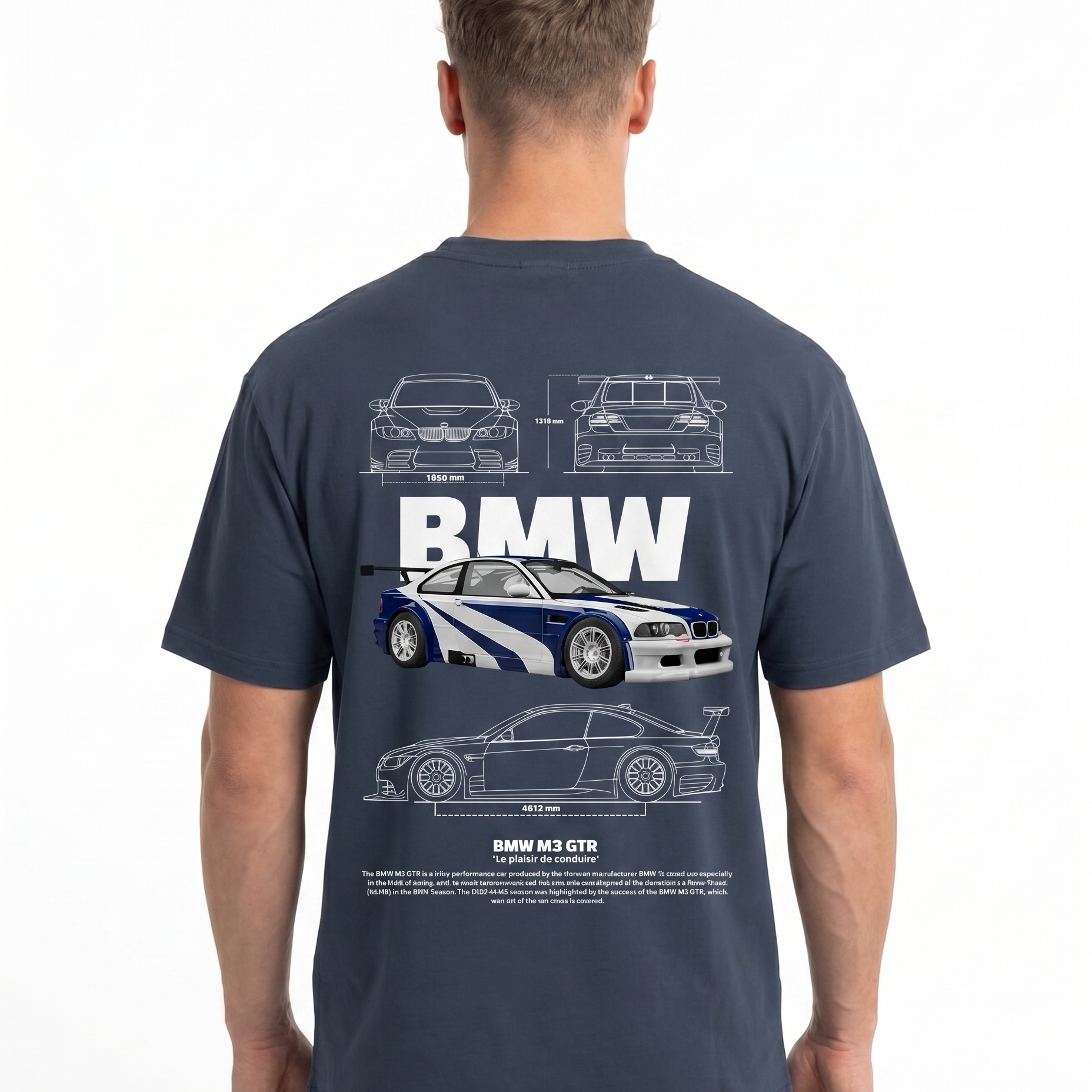BMW M3 GTR Std Tee India Ink Grey - model back print