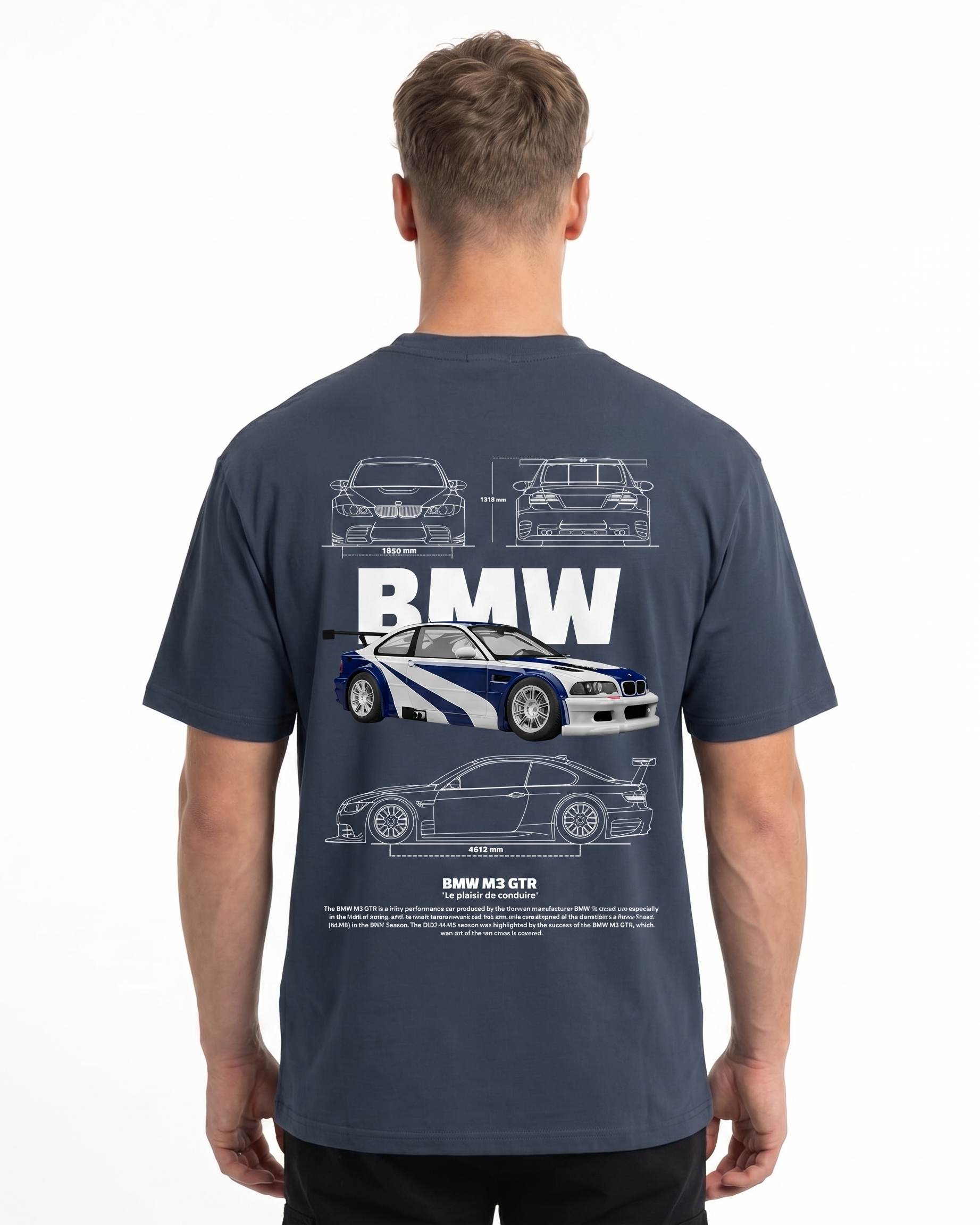 BMW M3 GTR Std Tee India Ink Grey - model back print