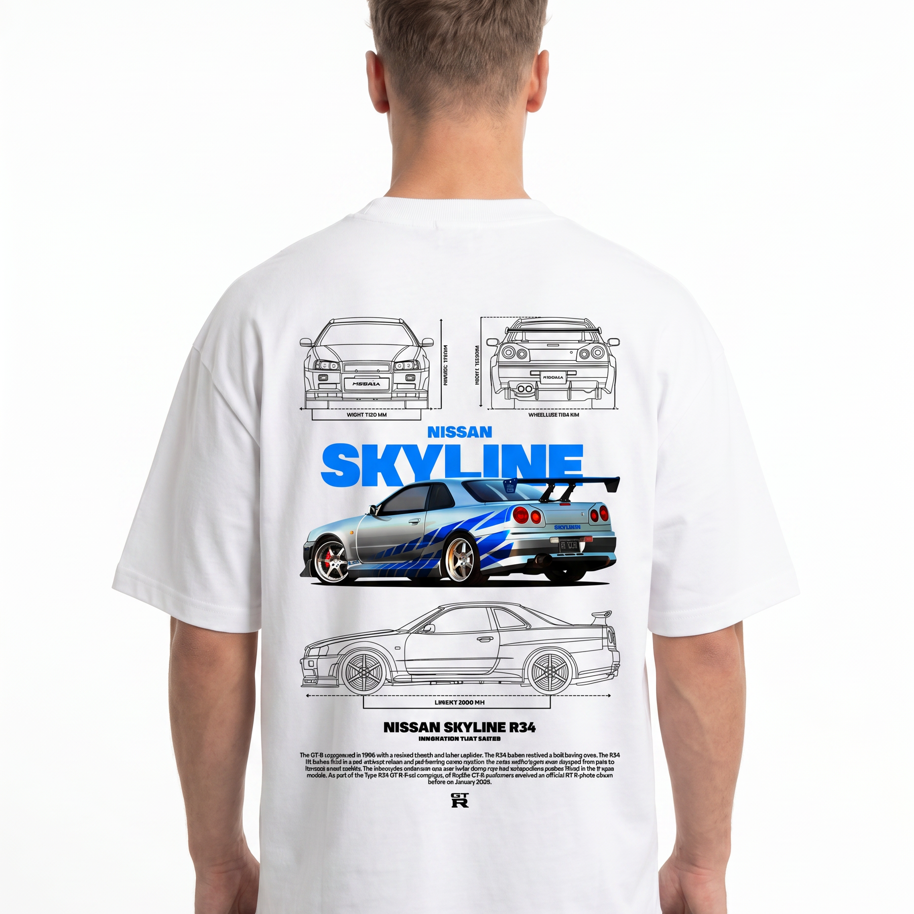 Nissan Skyline R34 Oversized Tee White Back