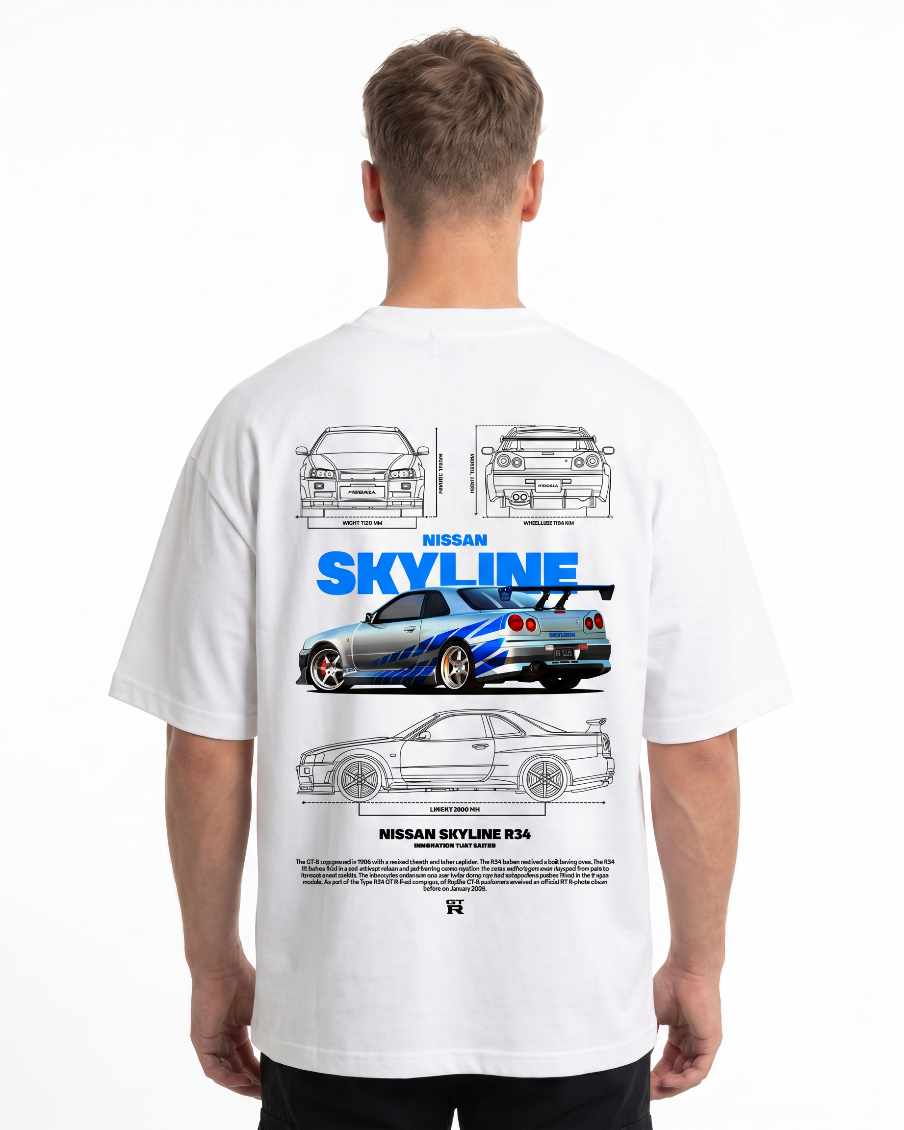 Nissan Skyline R34 Oversized Tee White Back