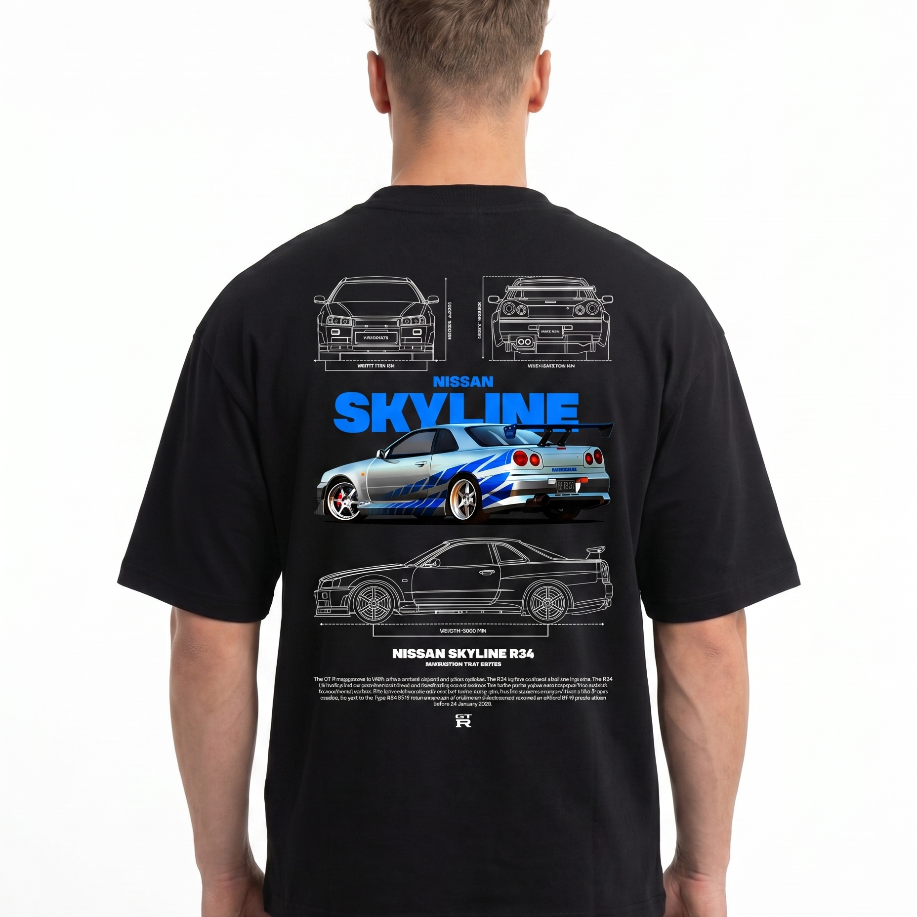Nissan Skyline R34 Oversized Tee Black Back