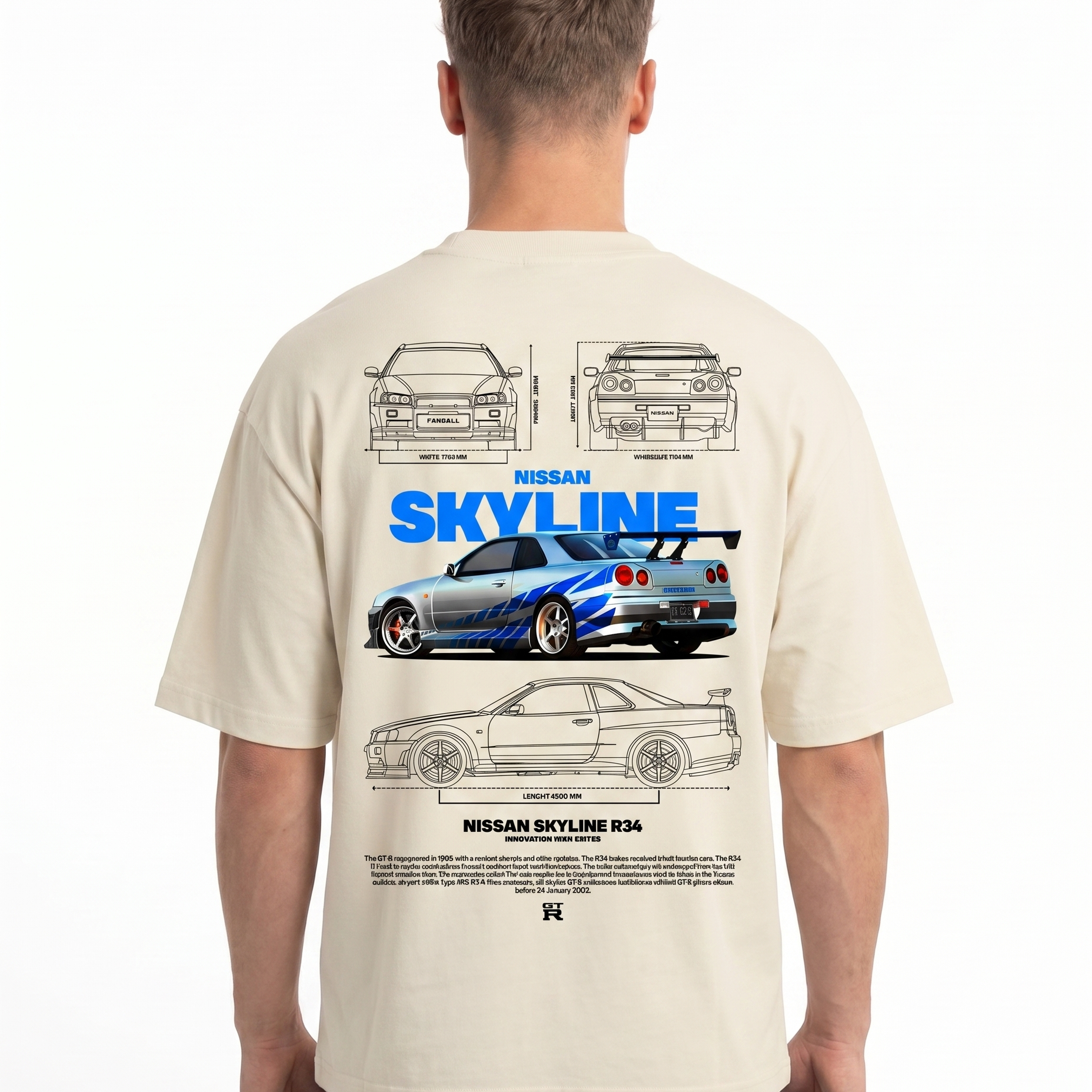 Nissan Skyline R34 Oversized Tee Natural Raw Back