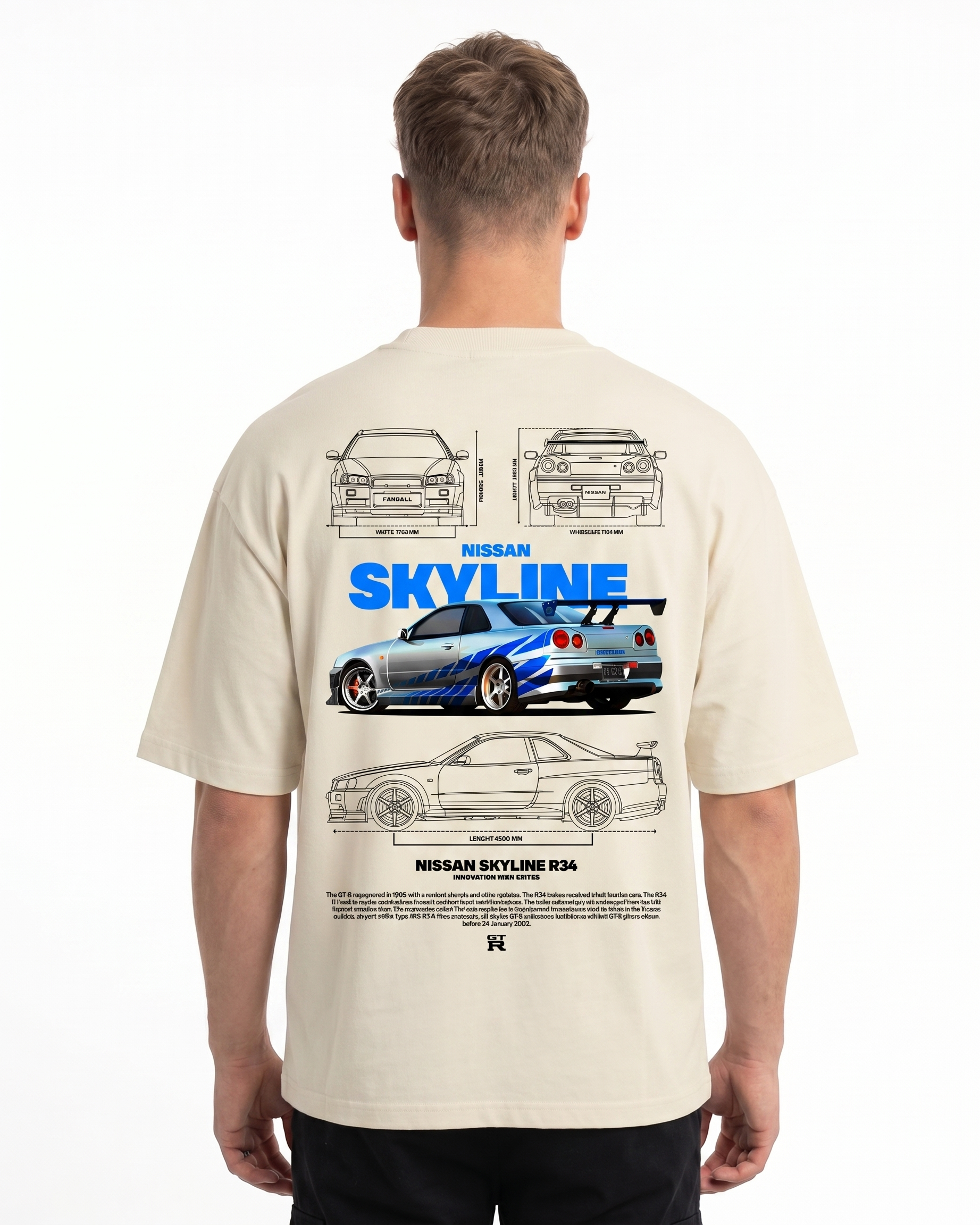 Nissan Skyline R34 Oversized Tee Natural Raw Back
