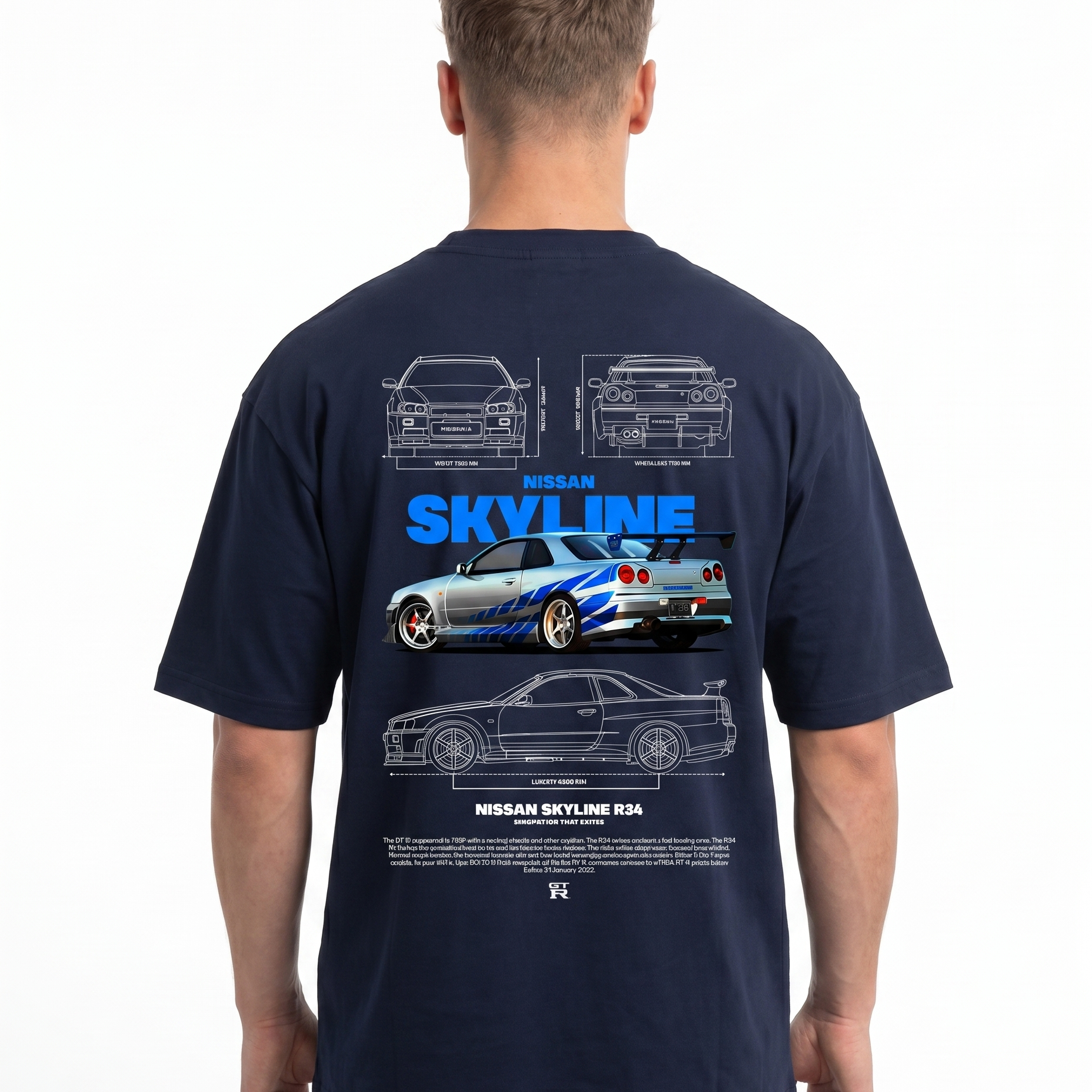 Nissan Skyline R34 Oversized Tee French Navy Back
