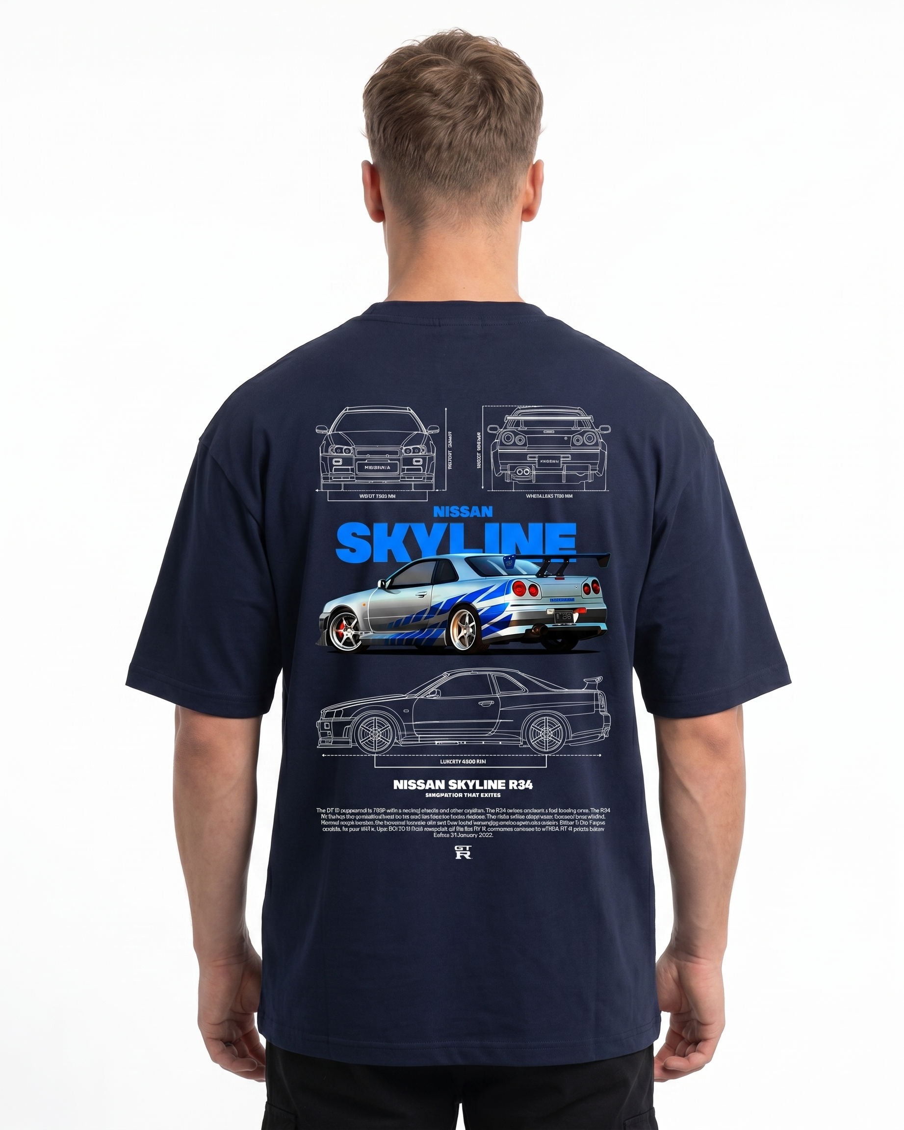 Nissan Skyline R34 Oversized Tee French Navy Back