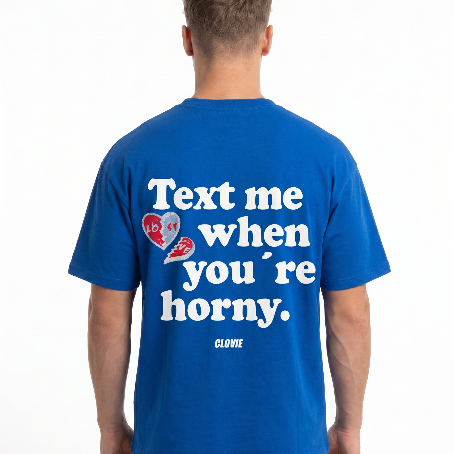 Text me when you're horny Oversized Tee Cobalt Blue Back