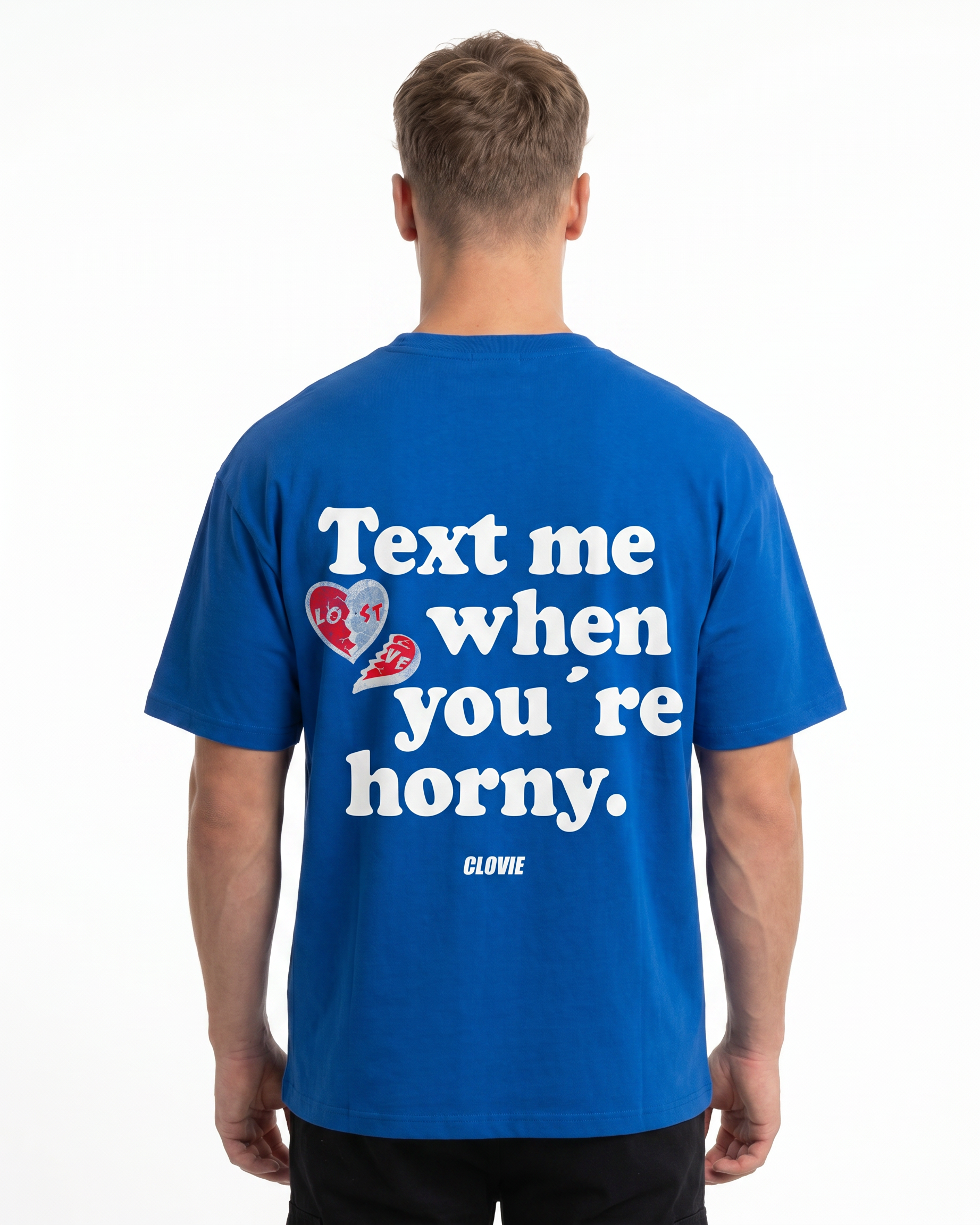 Text me when you're horny Oversized Tee Cobalt Blue Back