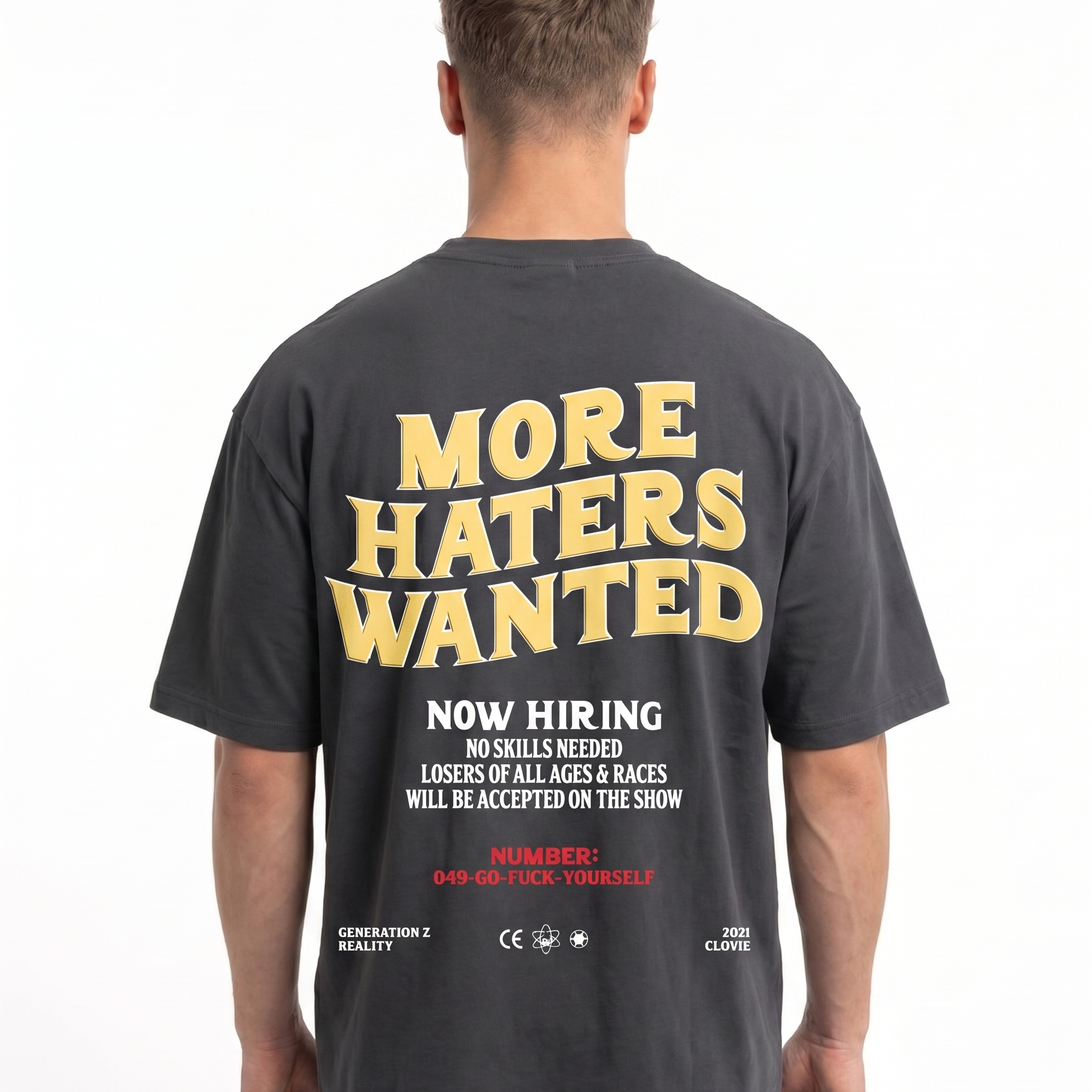 More haters wanted Oversized Tee Charcoal Back