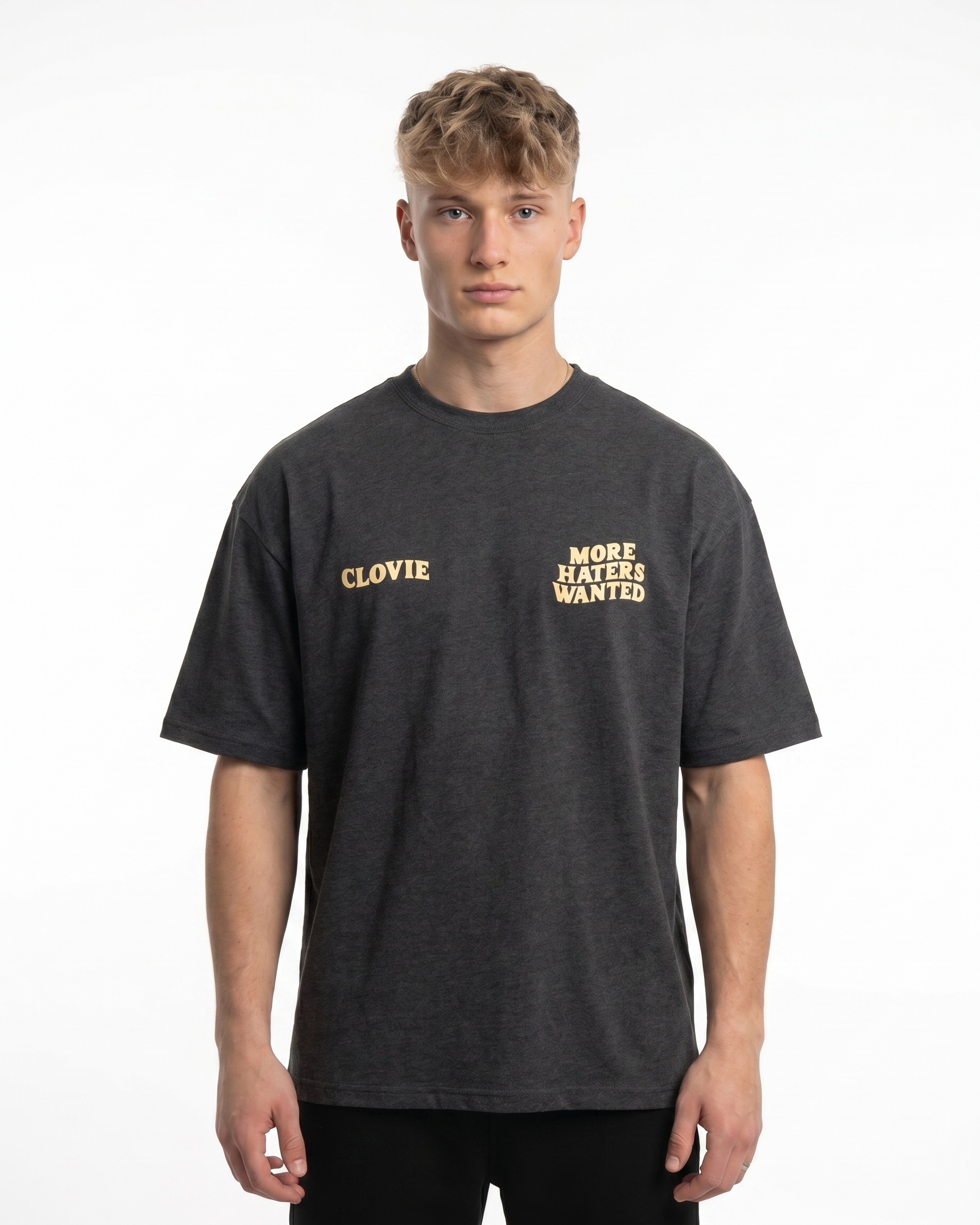 More haters wanted Oversized Tee Charcoal Front