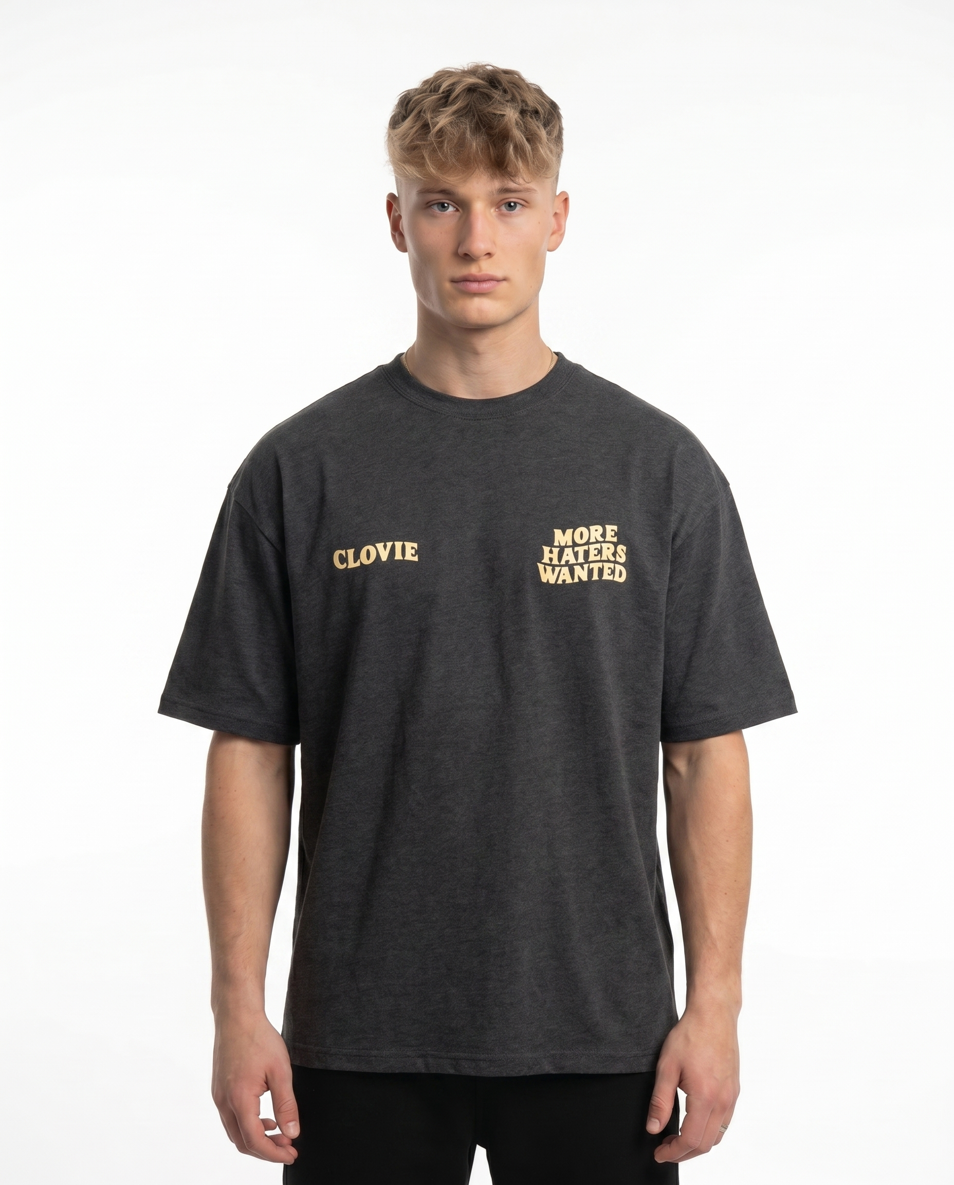 More haters wanted Oversized Tee Charcoal Front