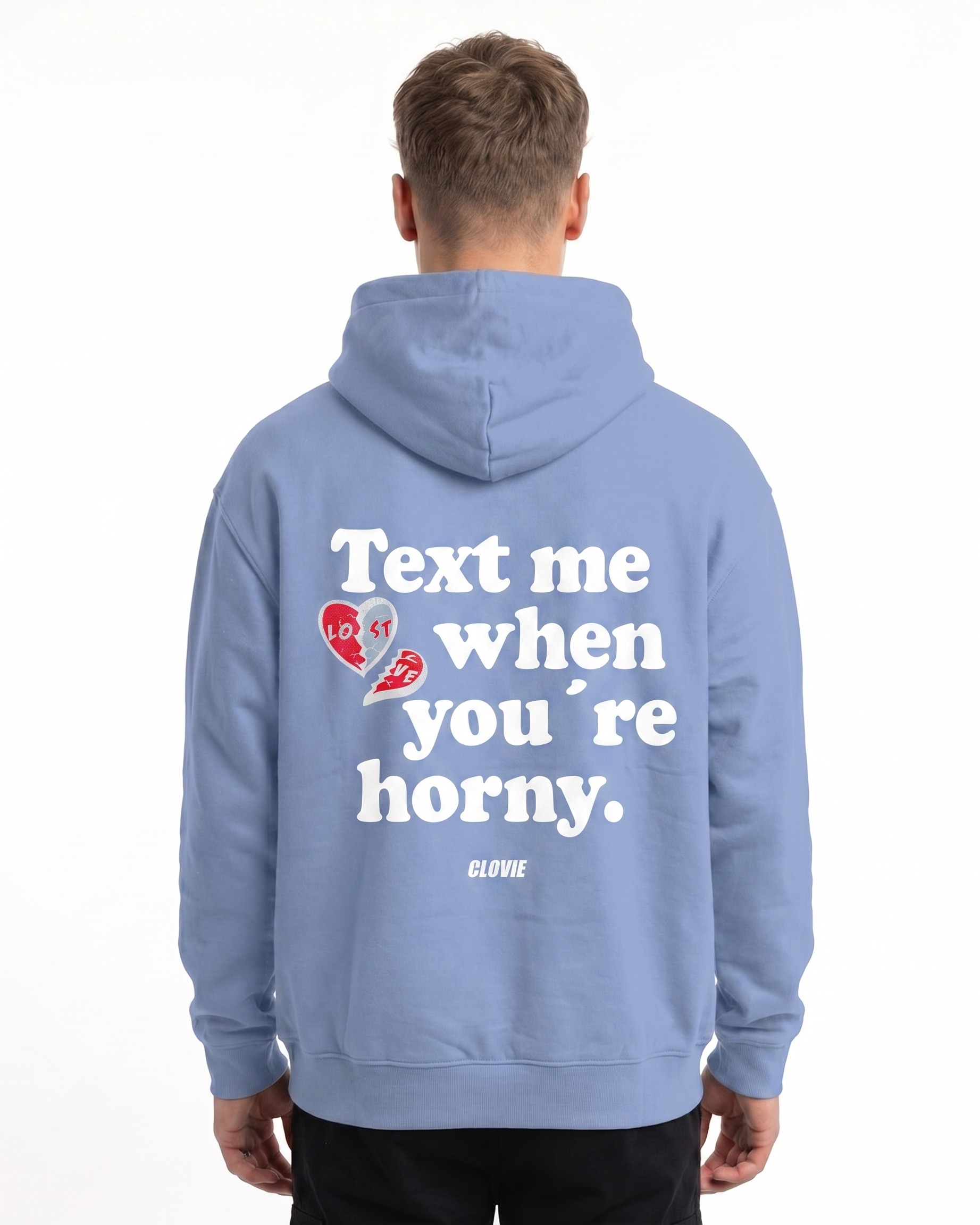Text me when youre horny Hoodie Powder Blue Back
