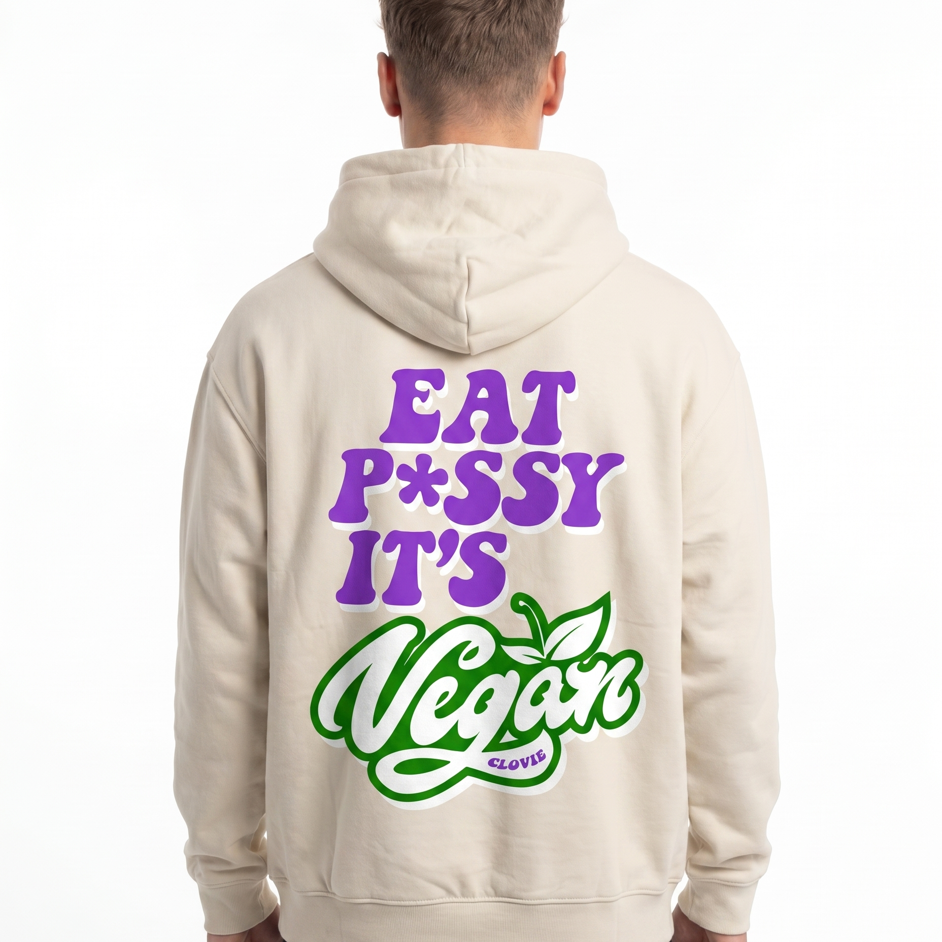Eat p*ssy OVS Zip White Sand - model back print (reused from OVS Hoodie)