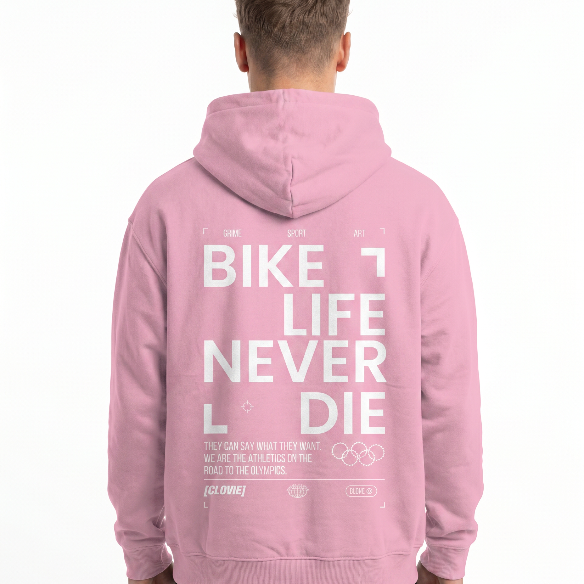 Bike life Hoodie Baby Pink Back
